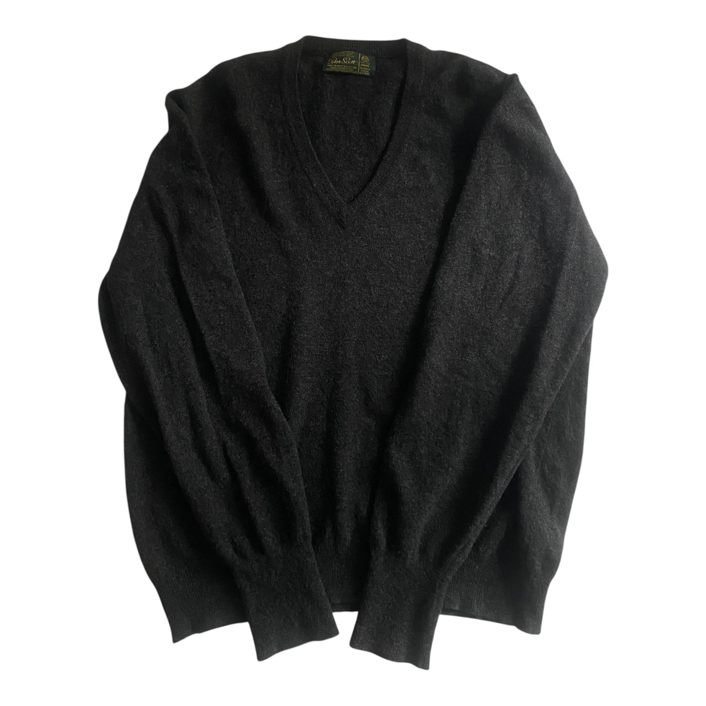 Pulover Vintage Peter Scott – Dark Grey V-Neck – 100% Lână Virgină – Made in Scotland – UK 42
