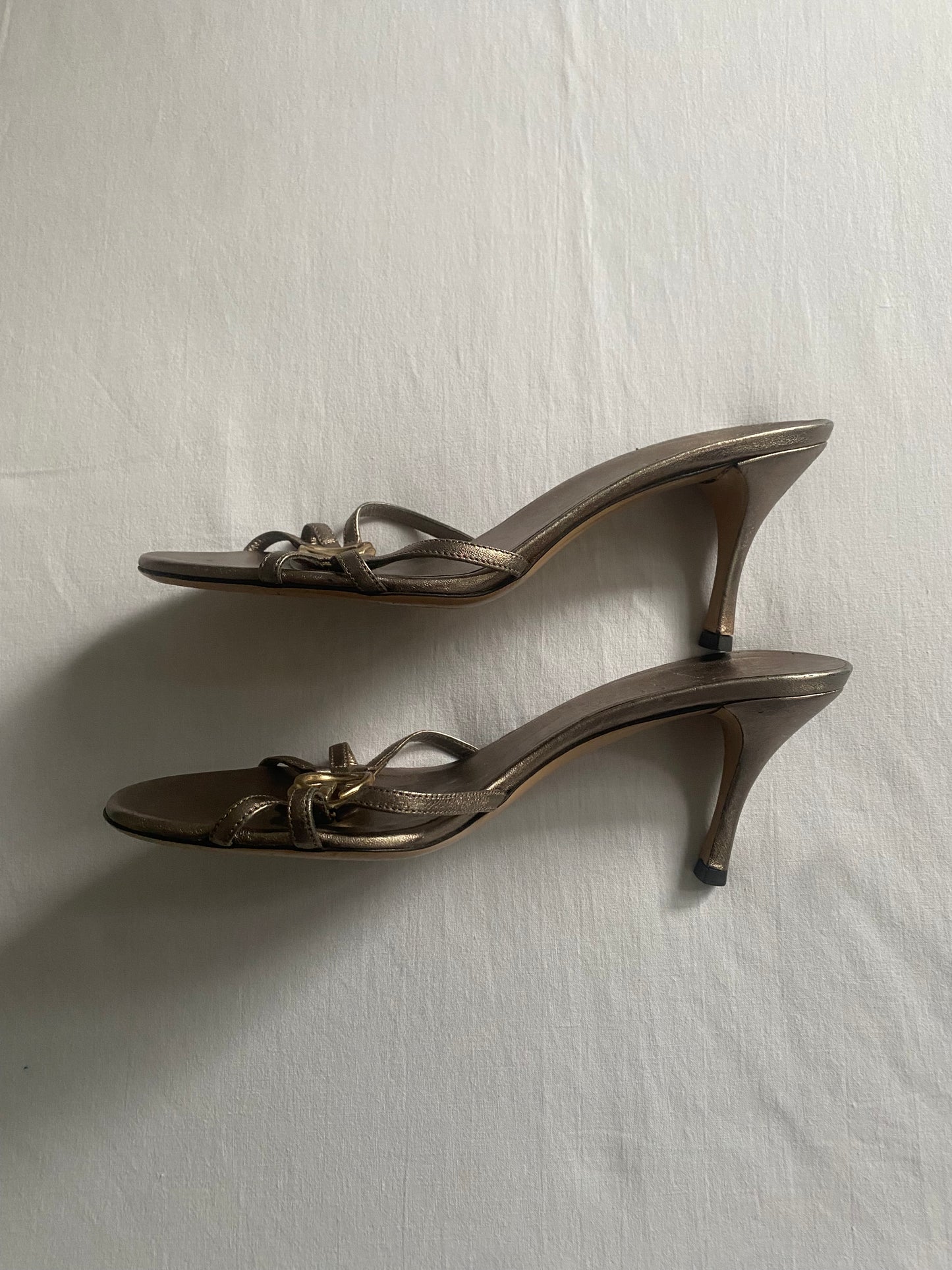 Vintage Gucci Double G Strappy Metallic Leather Sandal