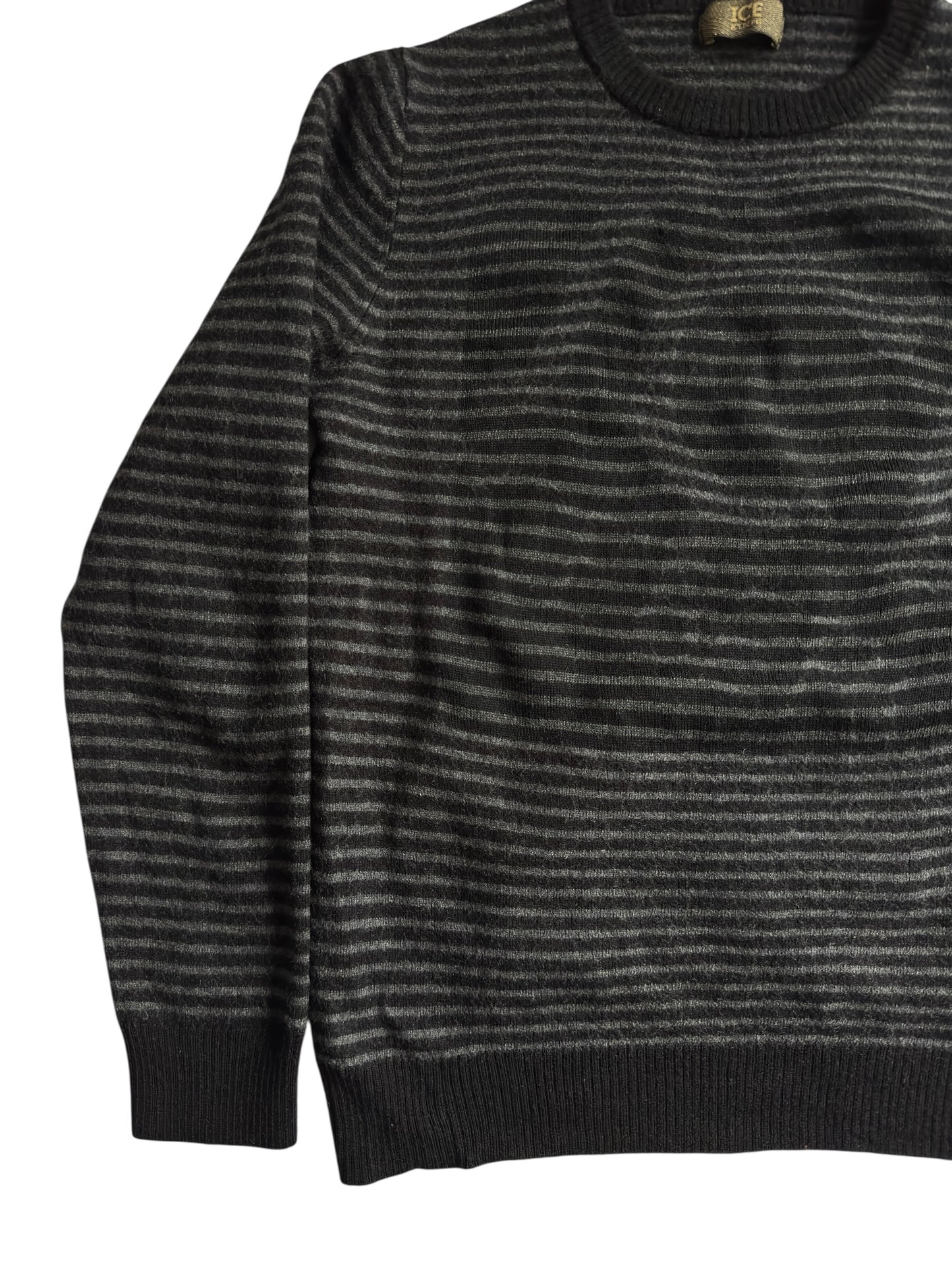 🧊 Iceberg Black Striped Jumper – Women’s S – Merino Wool