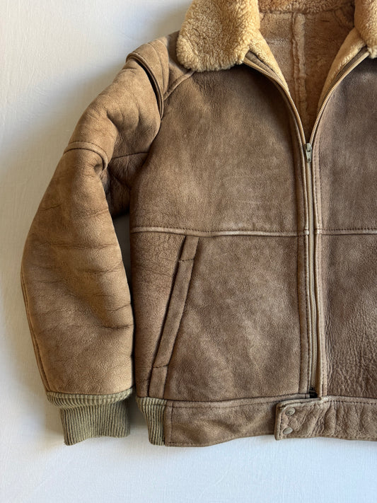 🐑 Geacă Vintage din Shearling Natural Maro Deschis – M (Cropped Bomber Fit)