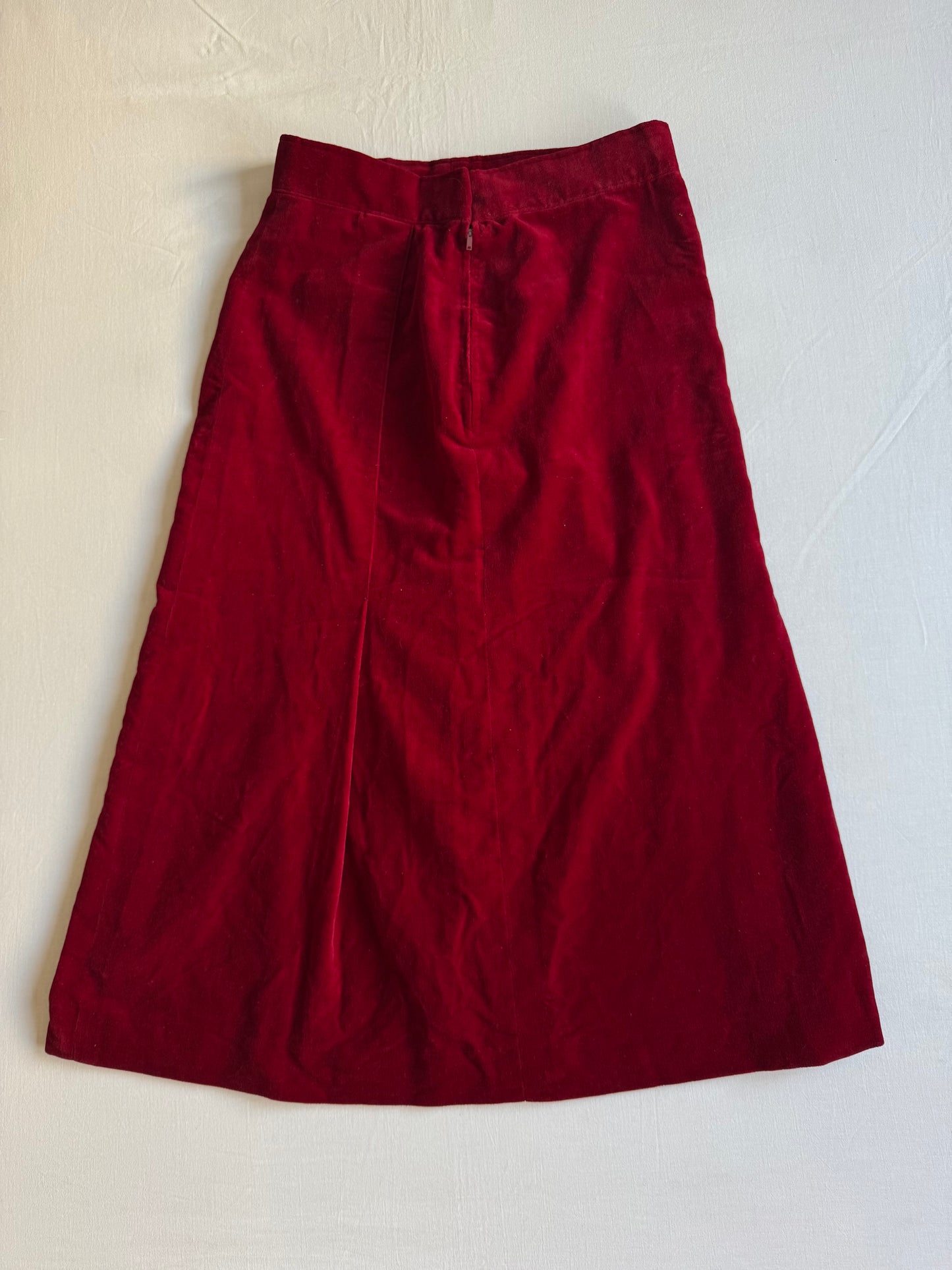 🍷 Fustă Vintage Tip A-Line din Catifea Burgundy – aprox. S