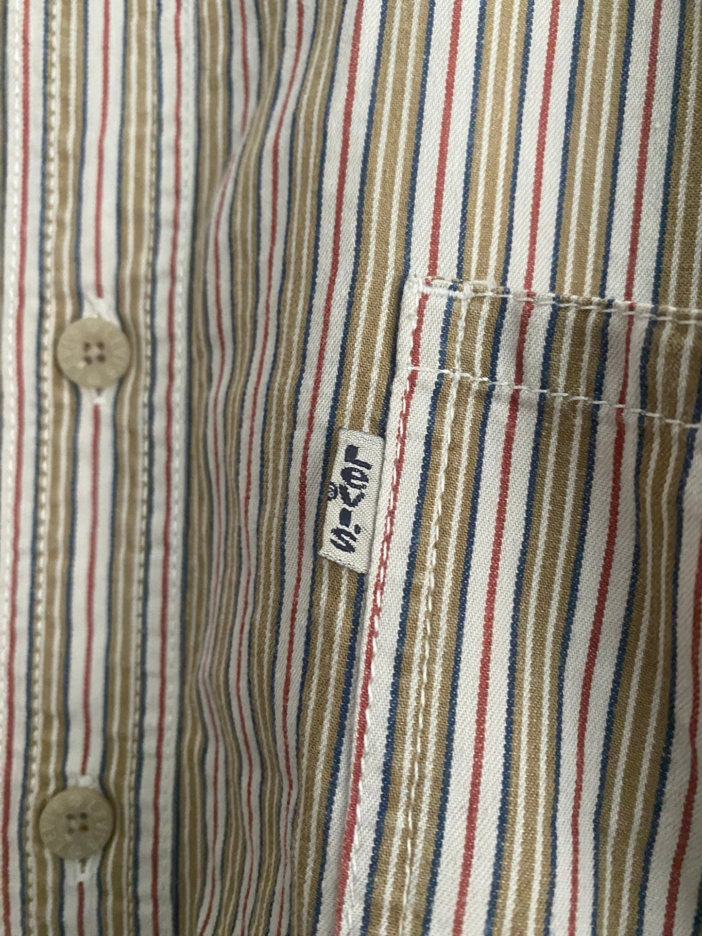 Cămașă Vintage Levi’s – Guler Mandarin, Dungi Fine, Mărime L Oversized
