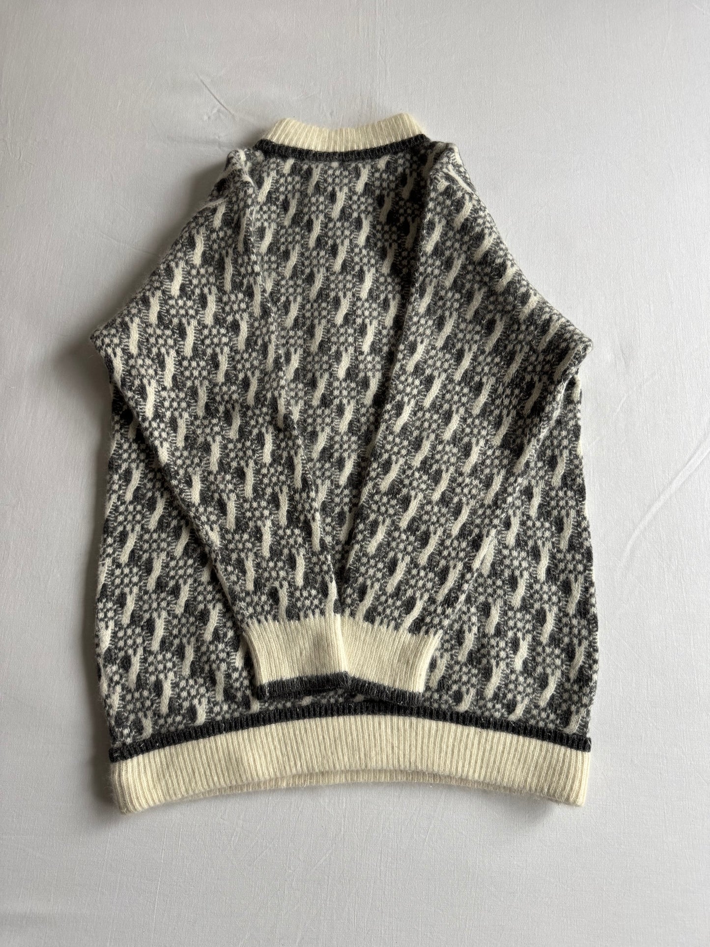 🧶 Pulover Vintage Damă Gri Texturat din Lambswool și Angora – S