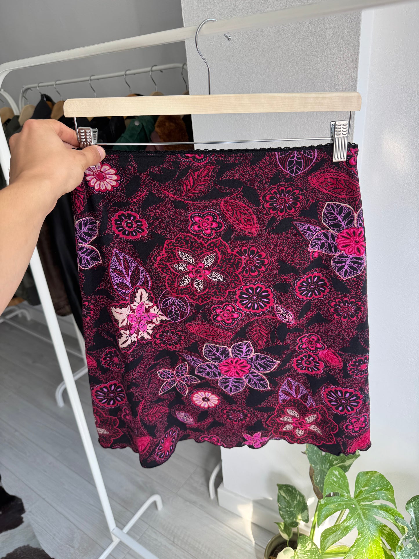 🌸 Fustă Y2K Floral Printed Mesh – EU 36 (S Damă)