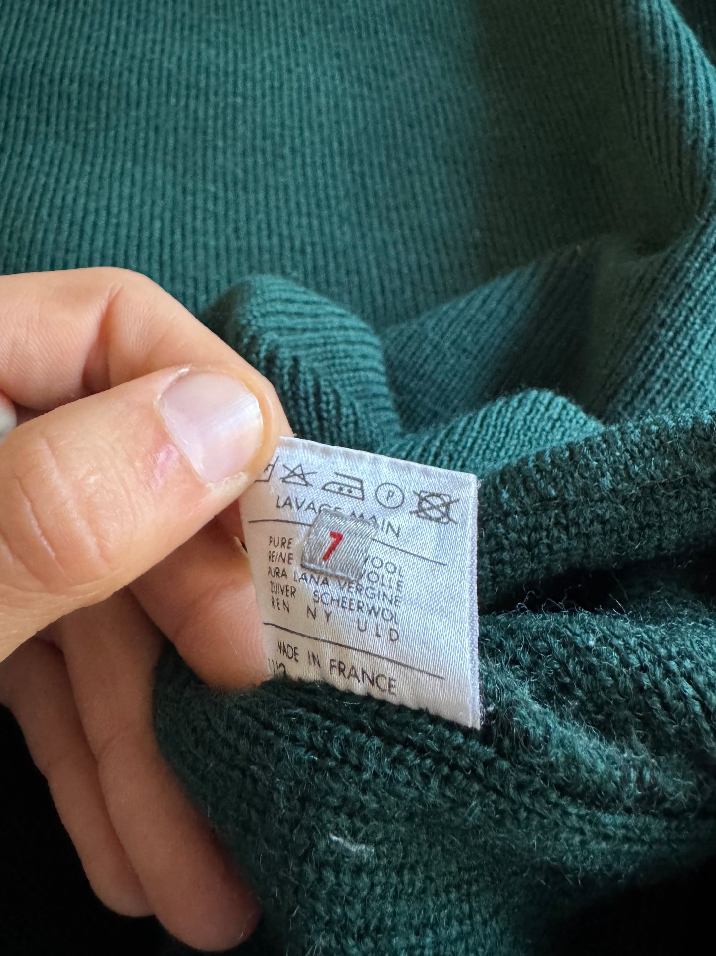 🇫🇷 🧶 Pulover vintage verde închis – mărimea L (Made in France)