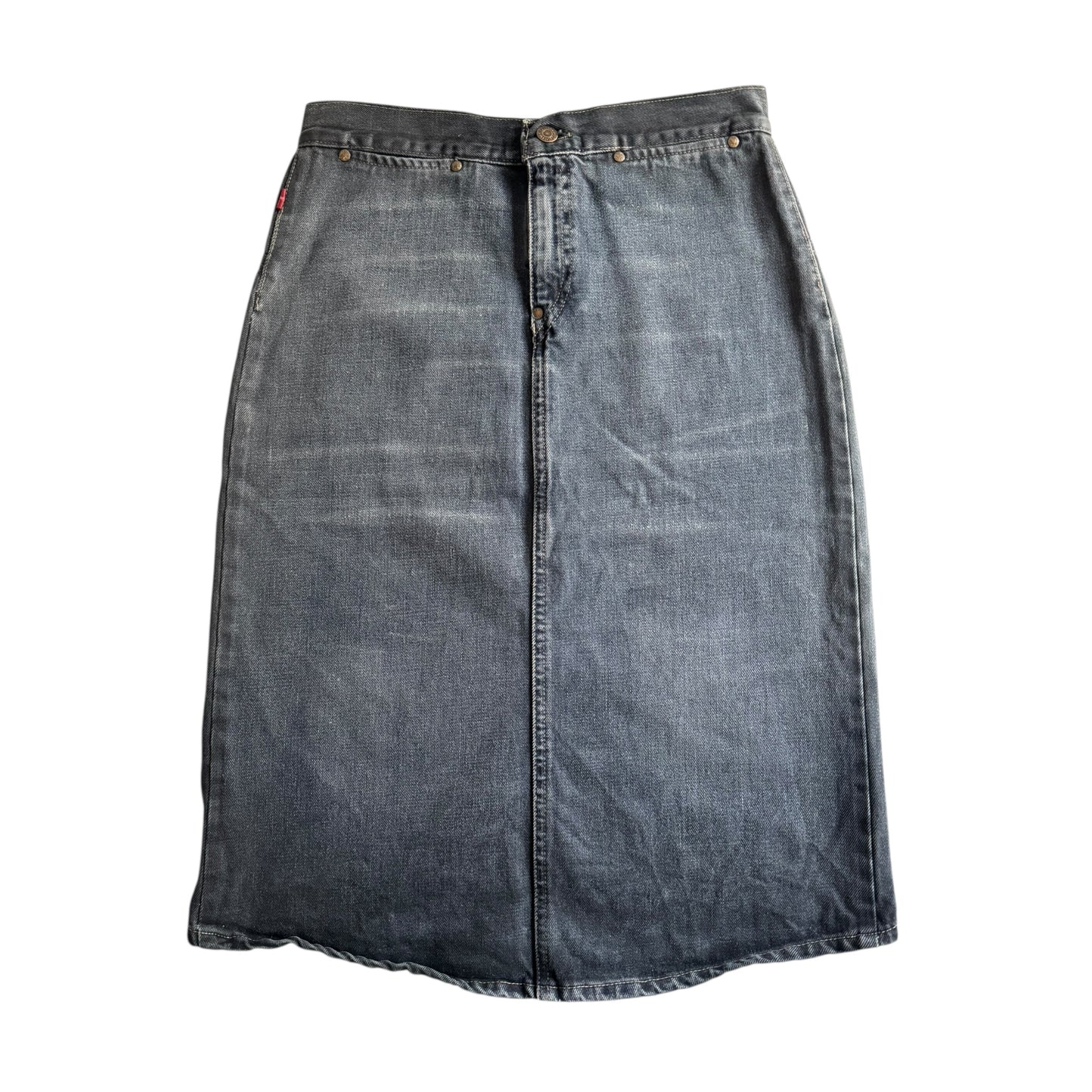 👖 Fustă Vintage Levi’s din denim cerat cu curea reglabilă la spate – mărimea S