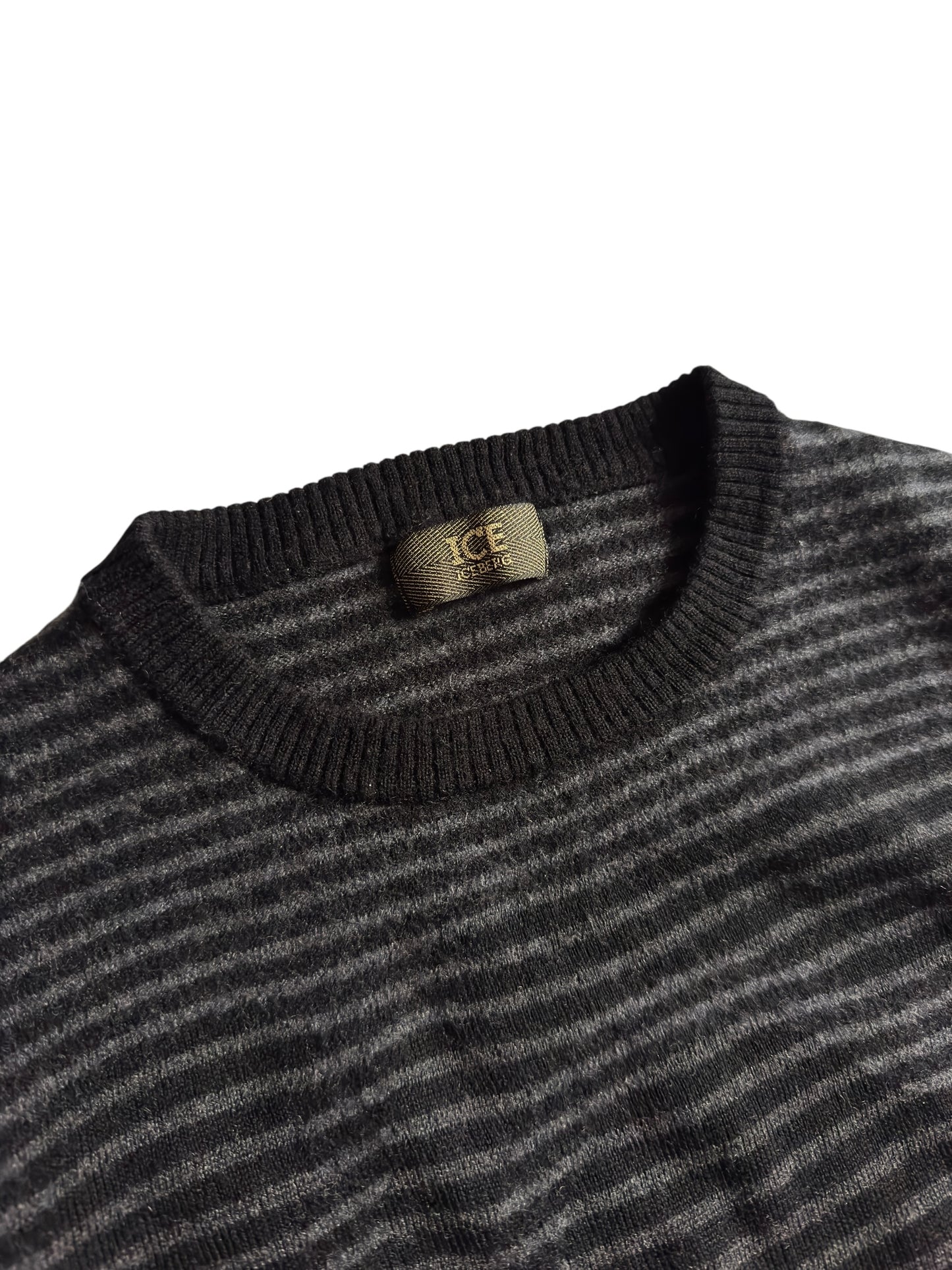 🧊 Iceberg Black Striped Jumper – Women’s S – Merino Wool