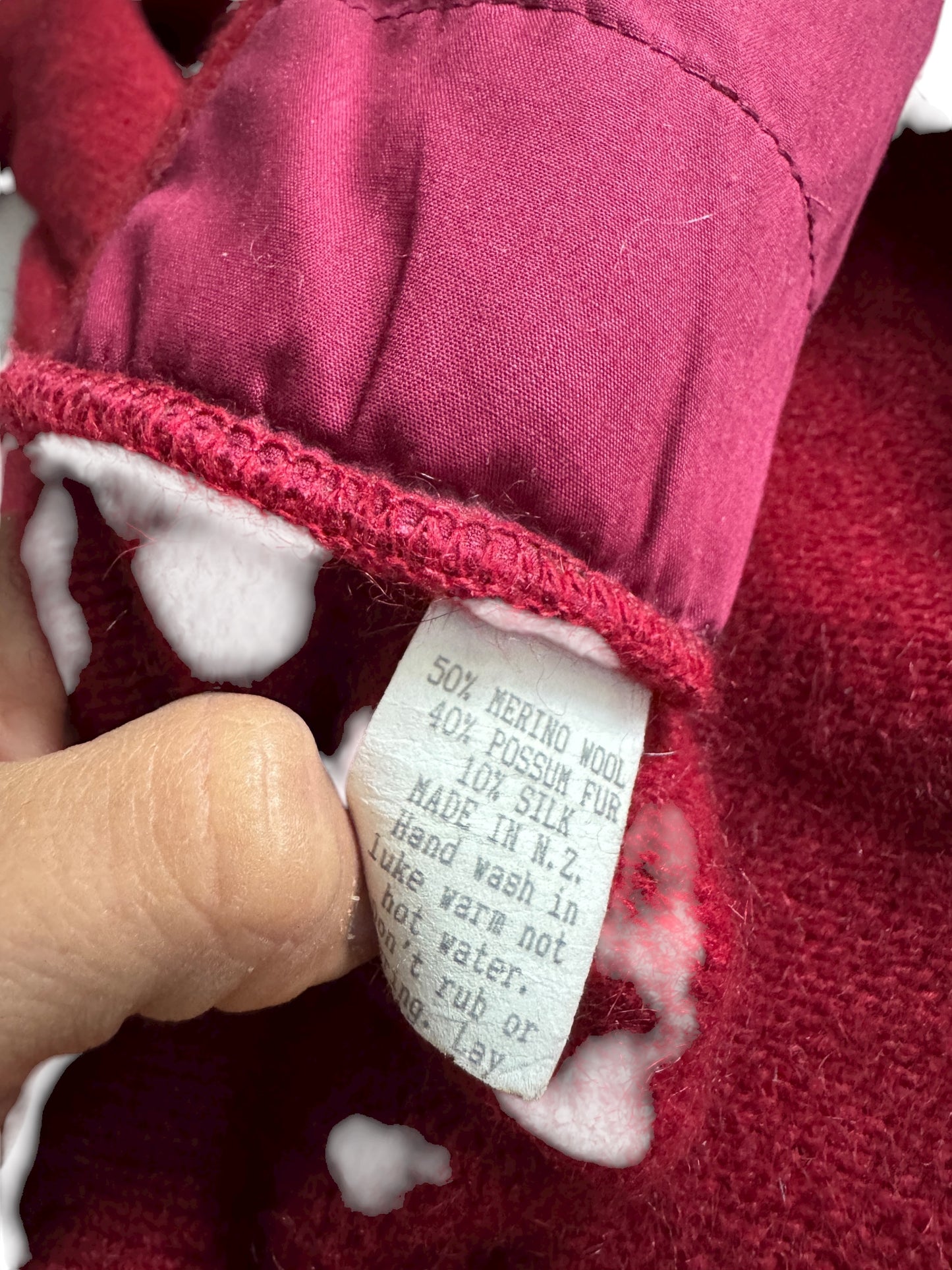 🍷 Hanorac Vintage Burgundy – Merino Wool + Possum Fur + Silk – Women’s L