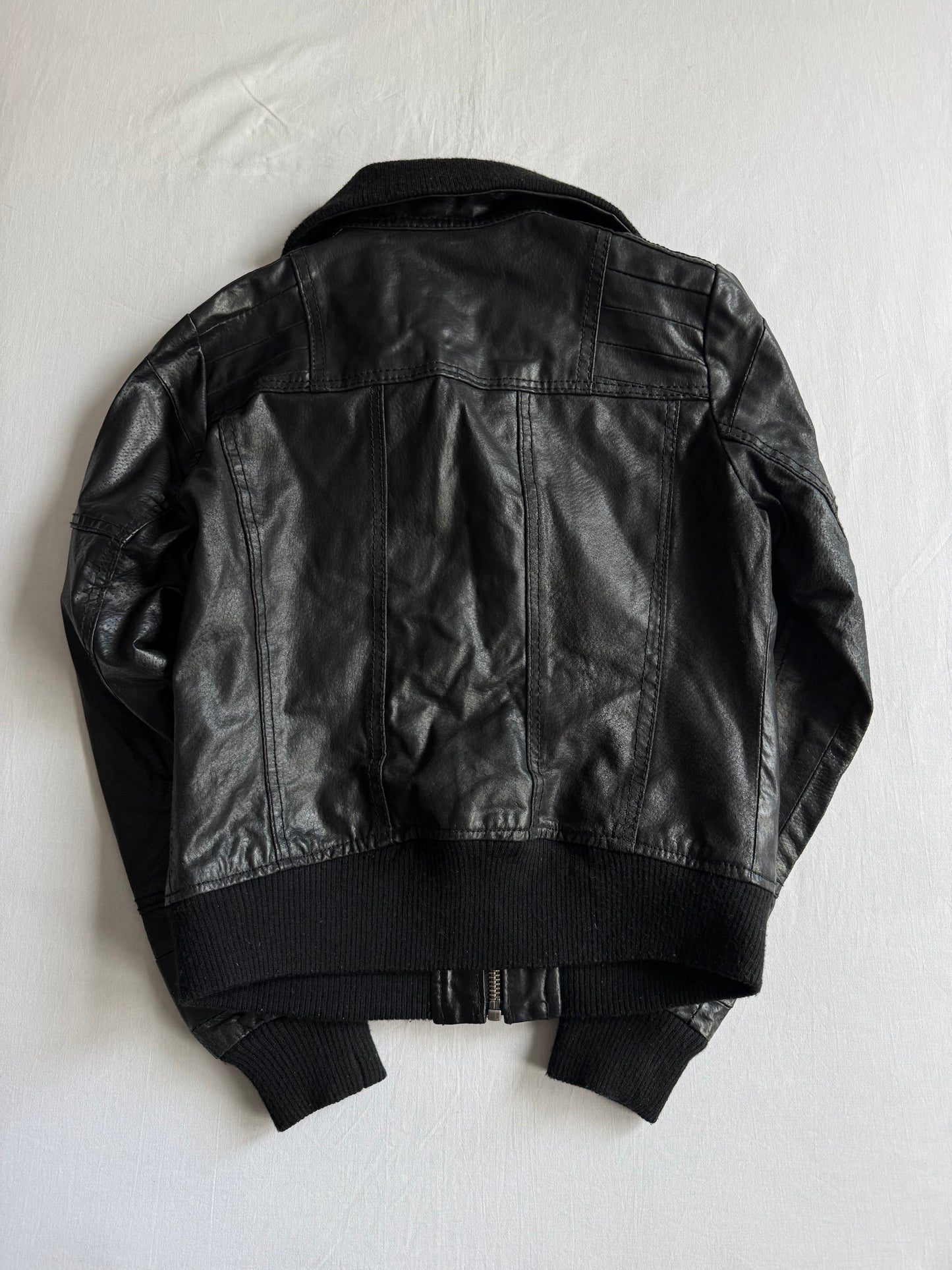 🐽 Geacă Y2K Damă din Piele de Porc Neagră – L