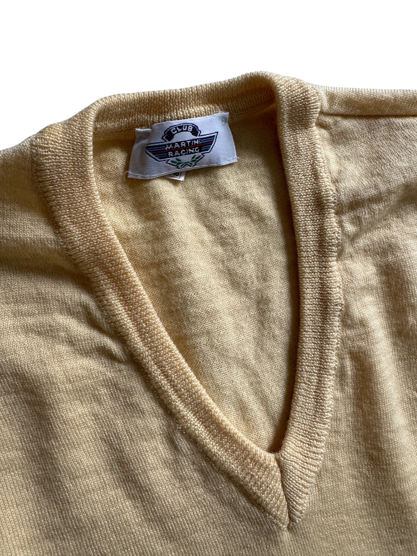 🏁 🍋 Pulover Vintage Martini Racing – Yellow V-Neck – 100% Merino Superfine – Made in Italy – Men’s S
