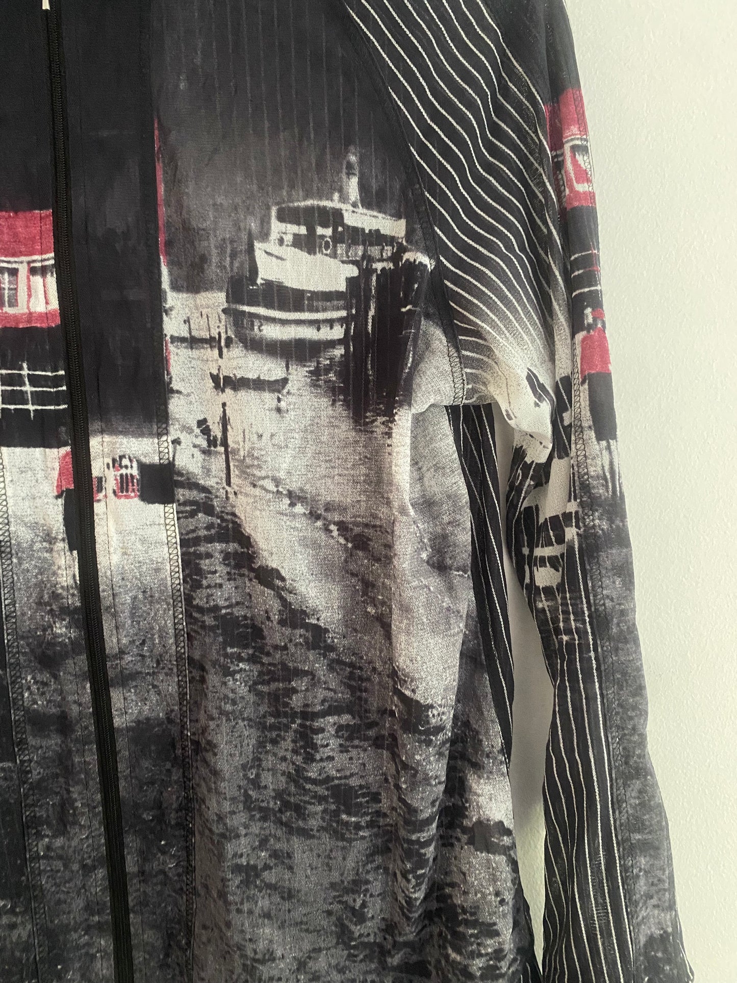 Top Vintage Y2K cu Mâneci Lungi și Fermoar – Mesh Print – IT 44 (Femei L