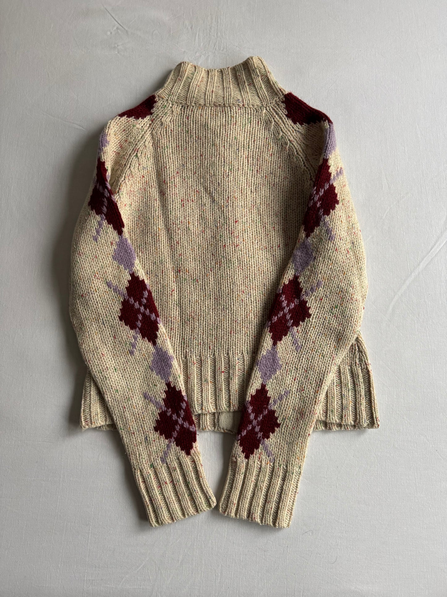 🧶 Pulover Y2K Damă din Blend de Lână cu Mâneci Argyle – aprox. S / M