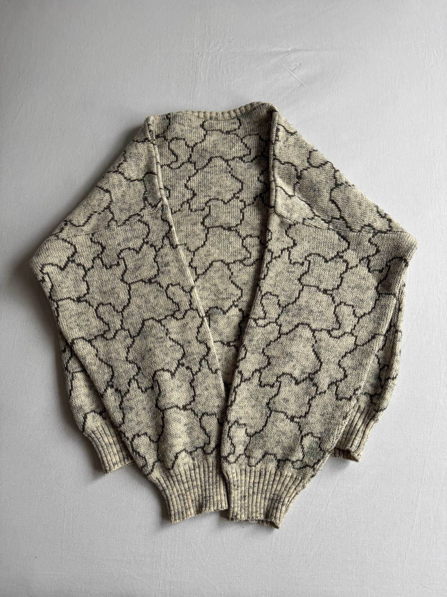 🧶 Pulover Vintage Gri Texturat din Blend de Lână - L (50)