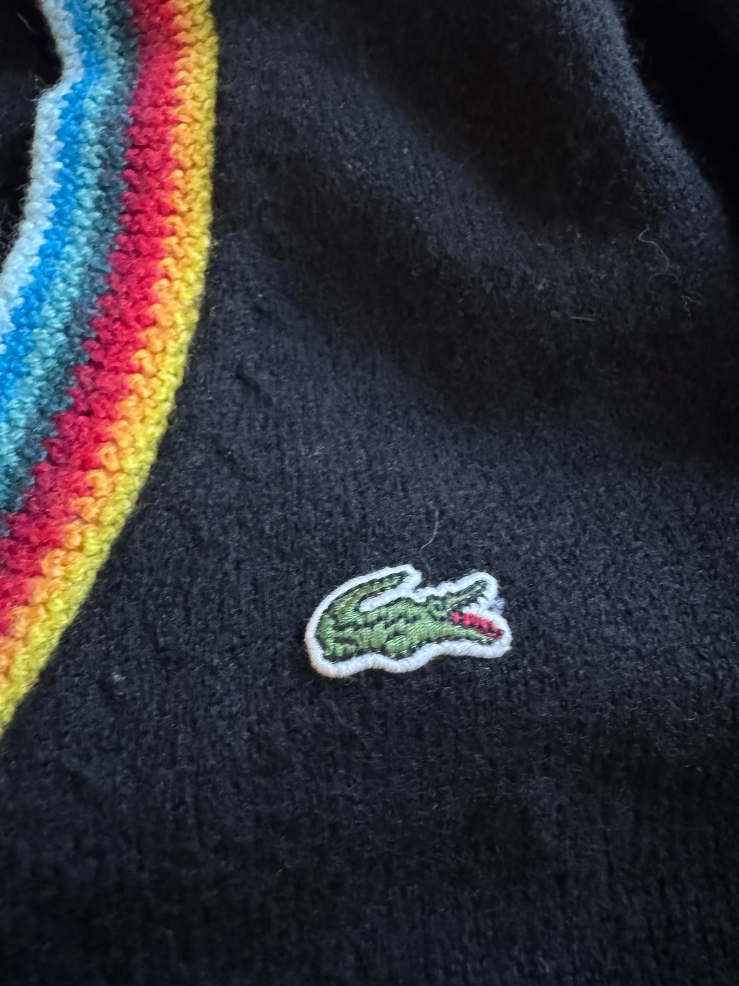 🐊 🧶 Pulover vintage Lacoste V-neck negru – mărimea S femei