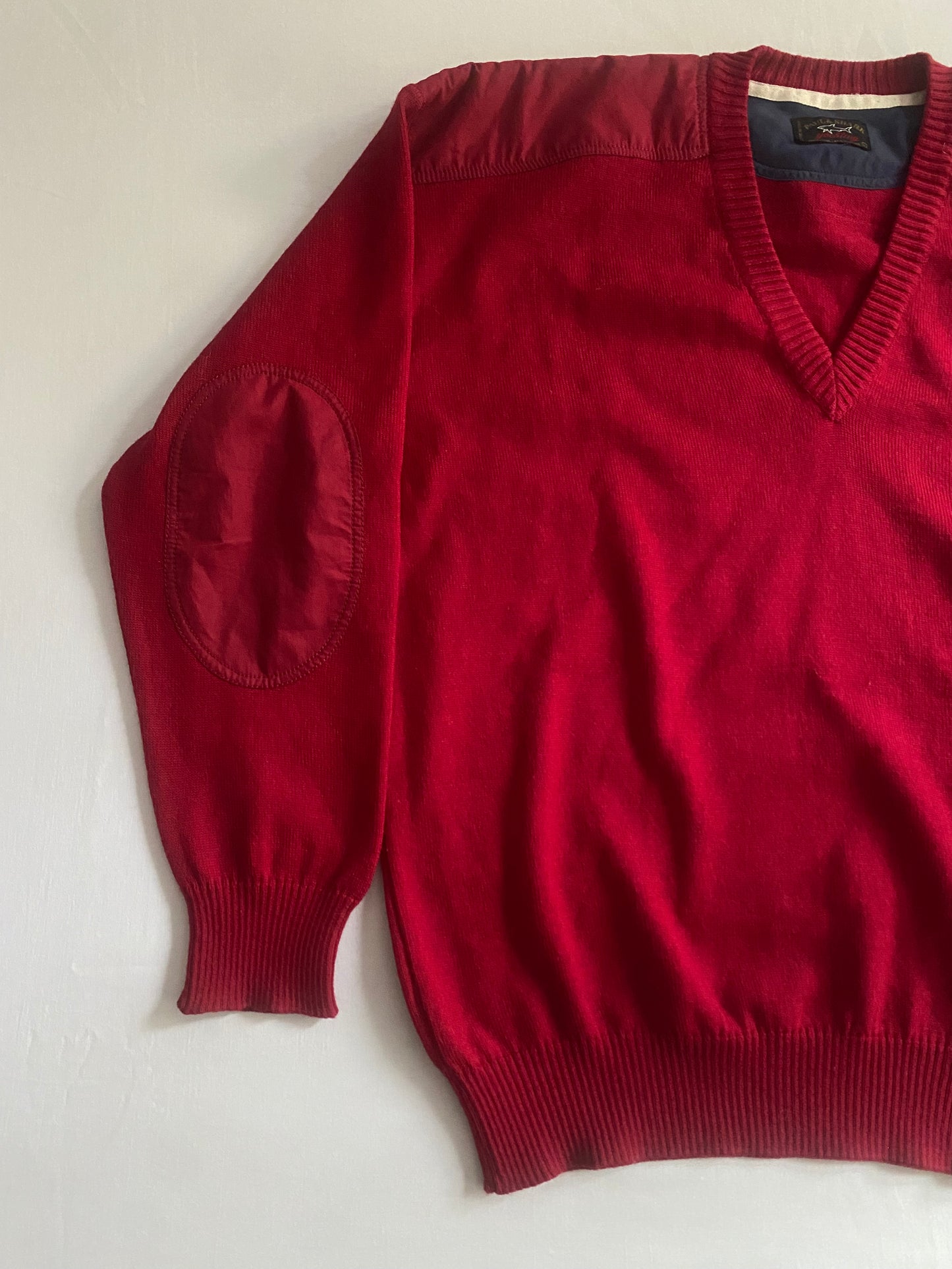 🦈 Pulover Vintage Paul & Shark – V-Neck Roșu – 100% Lână Virgină – Made in Italy – Men’s L