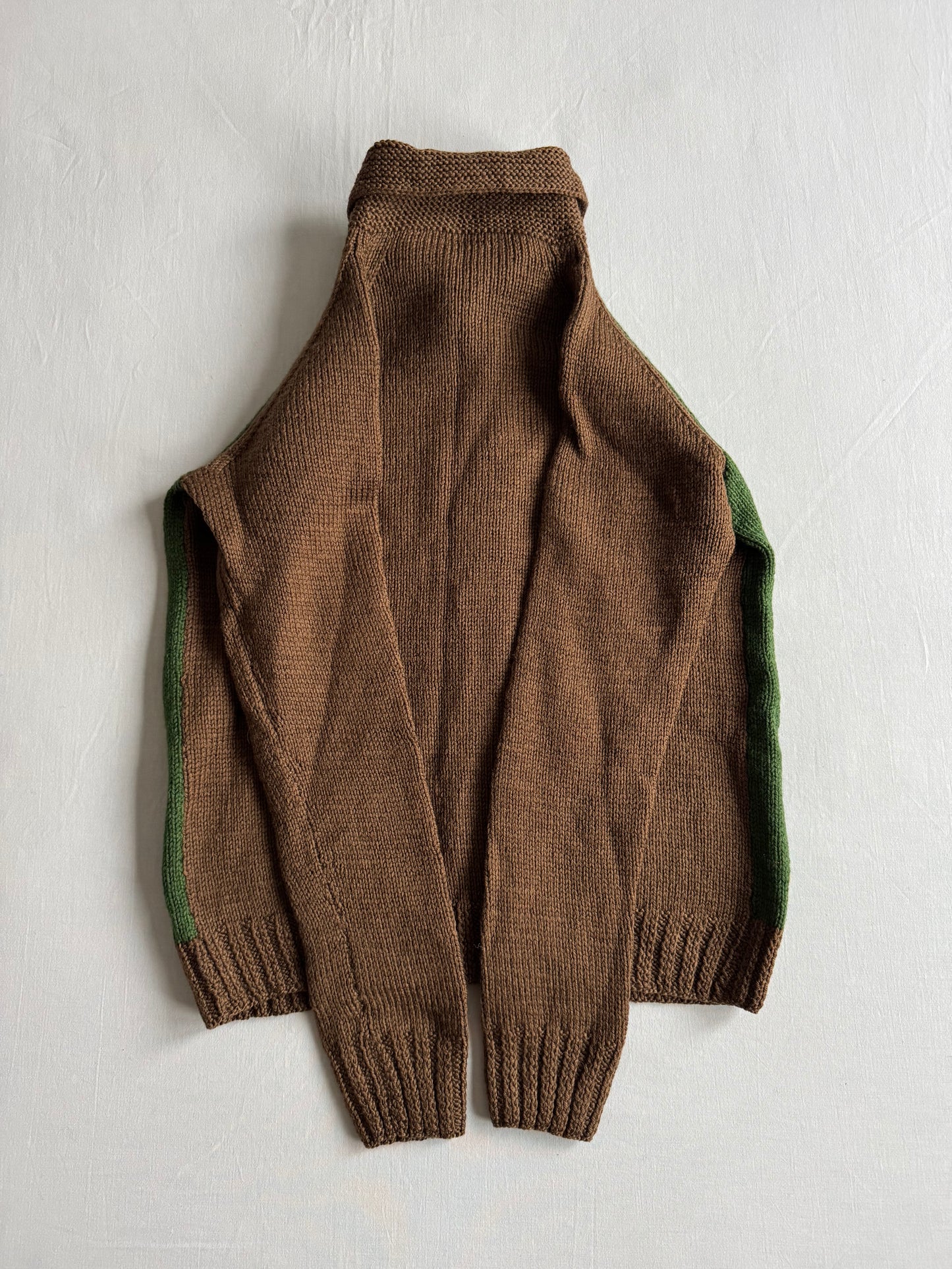 🧶 Cardigan Vintage Damă Verde și Maro din Blend de Lână – XS / S