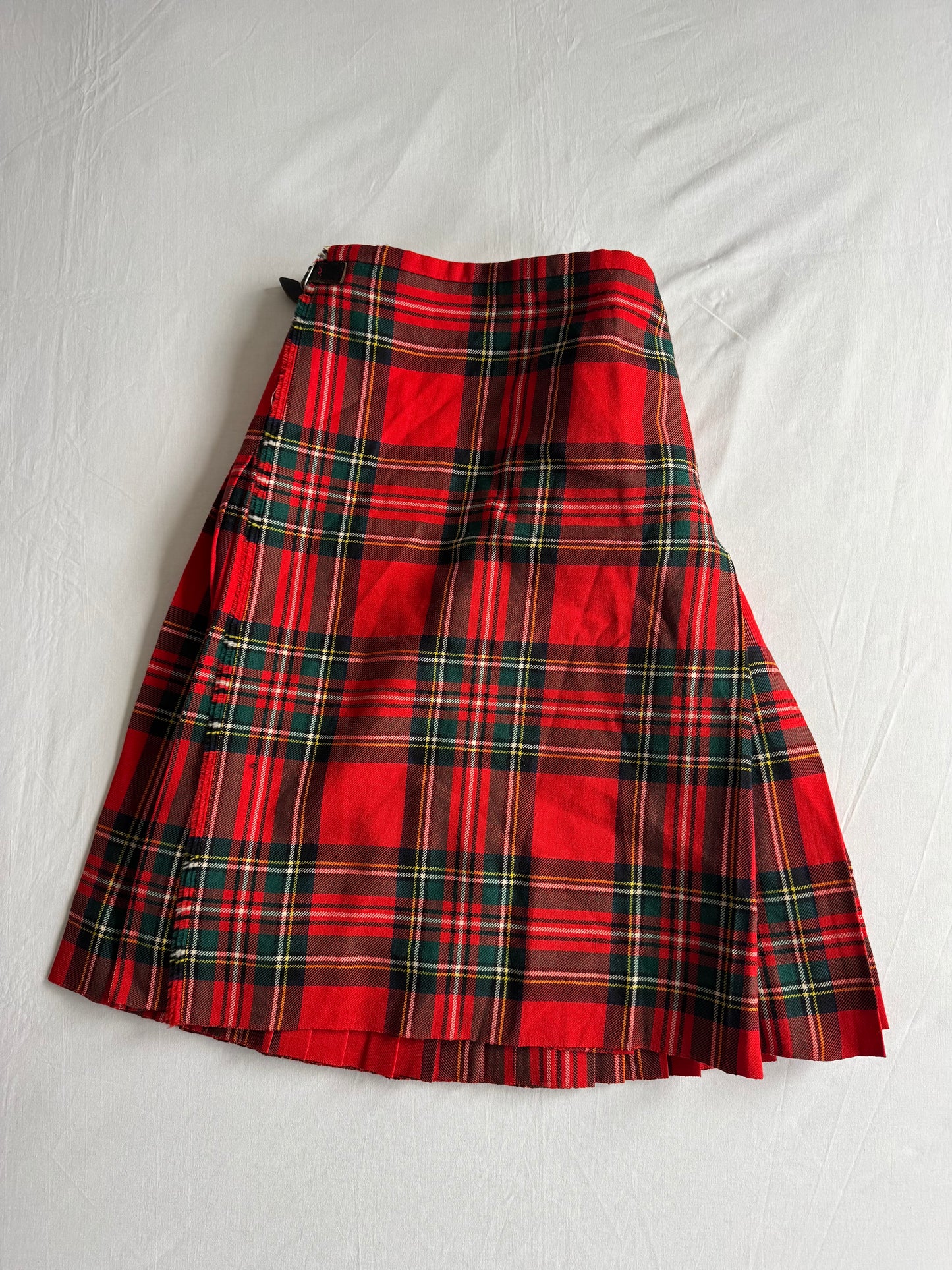 🏴 Fustă Vintage Tartan din Lână Roșie – aprox. S