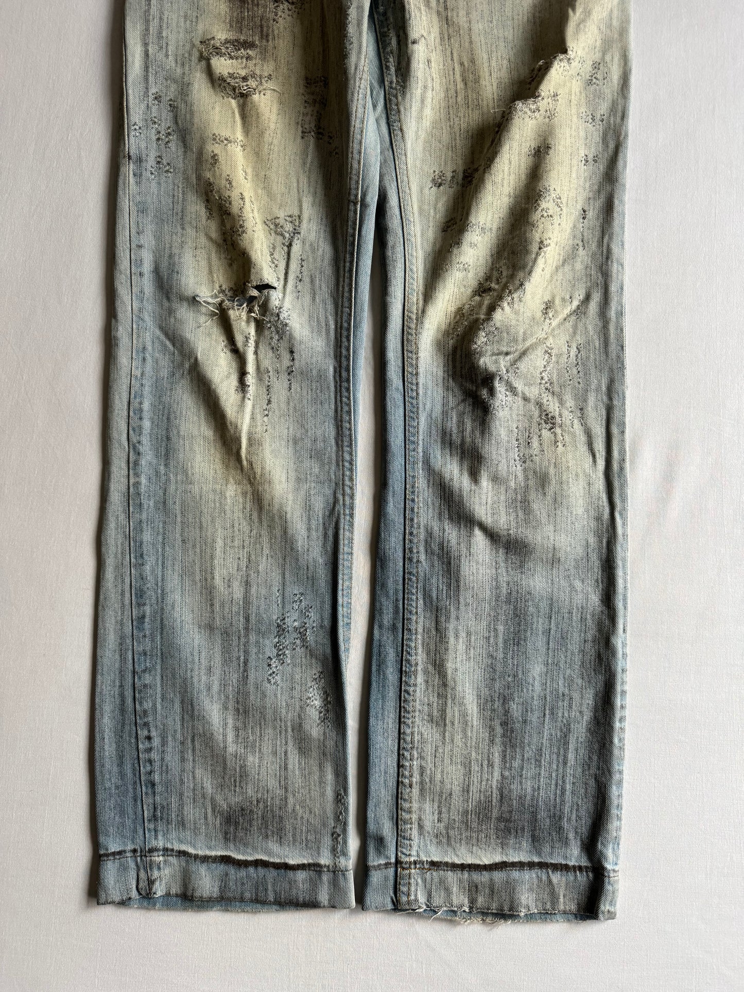 ⭐ Blugi Dolce & Gabbana SS2006 Runway – Eyelet & Leather Belt Loop, Distressed Look (mărimea US 31)