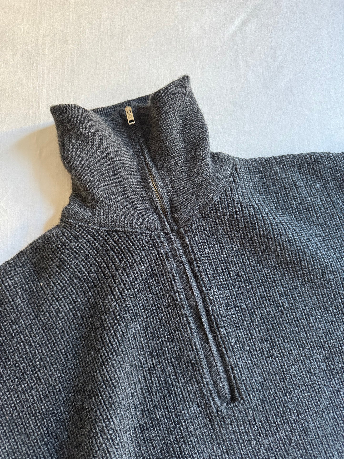 🎣 🧶 Pulover vintage fisherman quarter zip – gri închis – mărimea XL