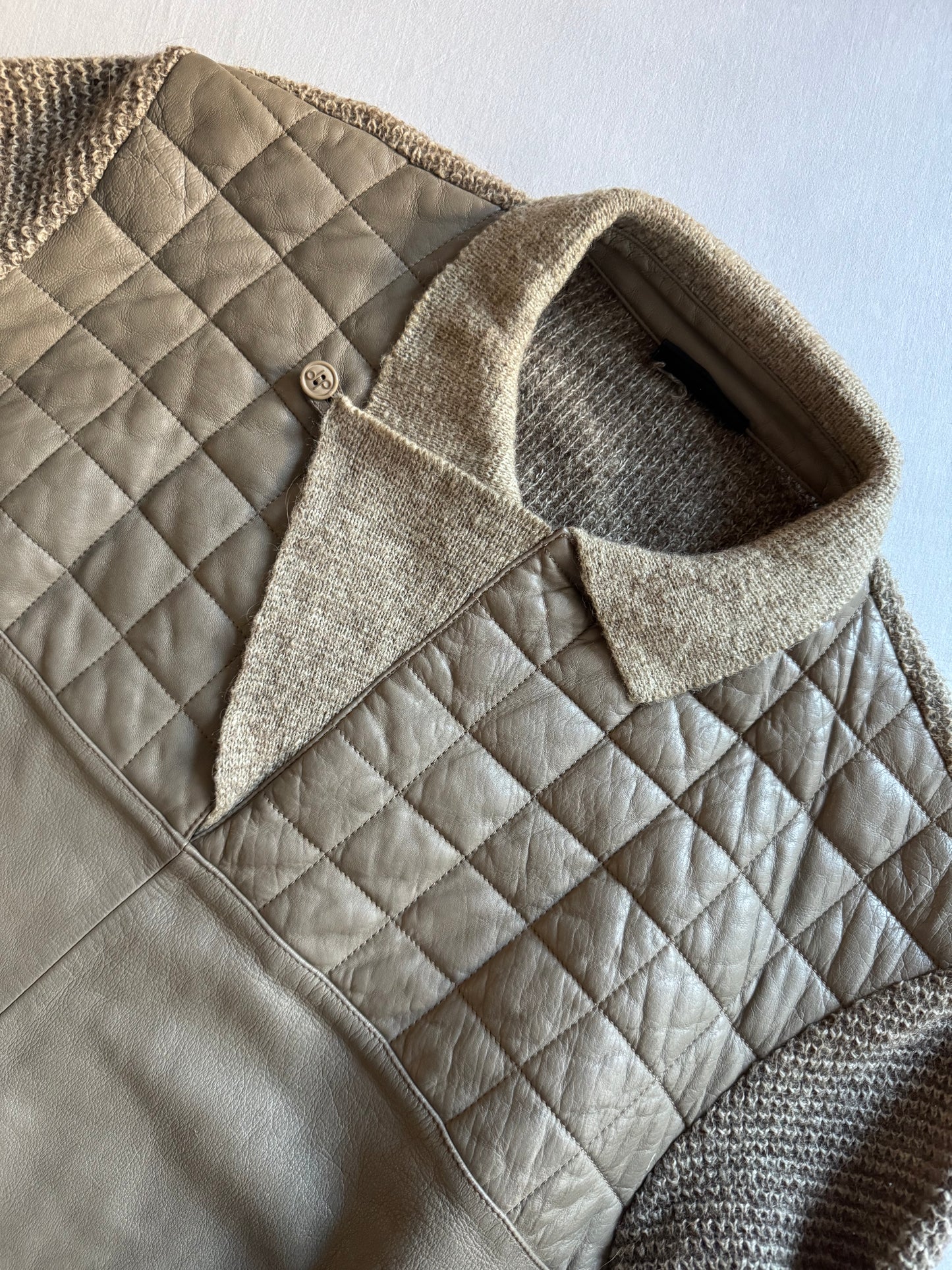 🧶 Pulover vintage din lână, alpaca și piele – Made in Italy – mărimea 52