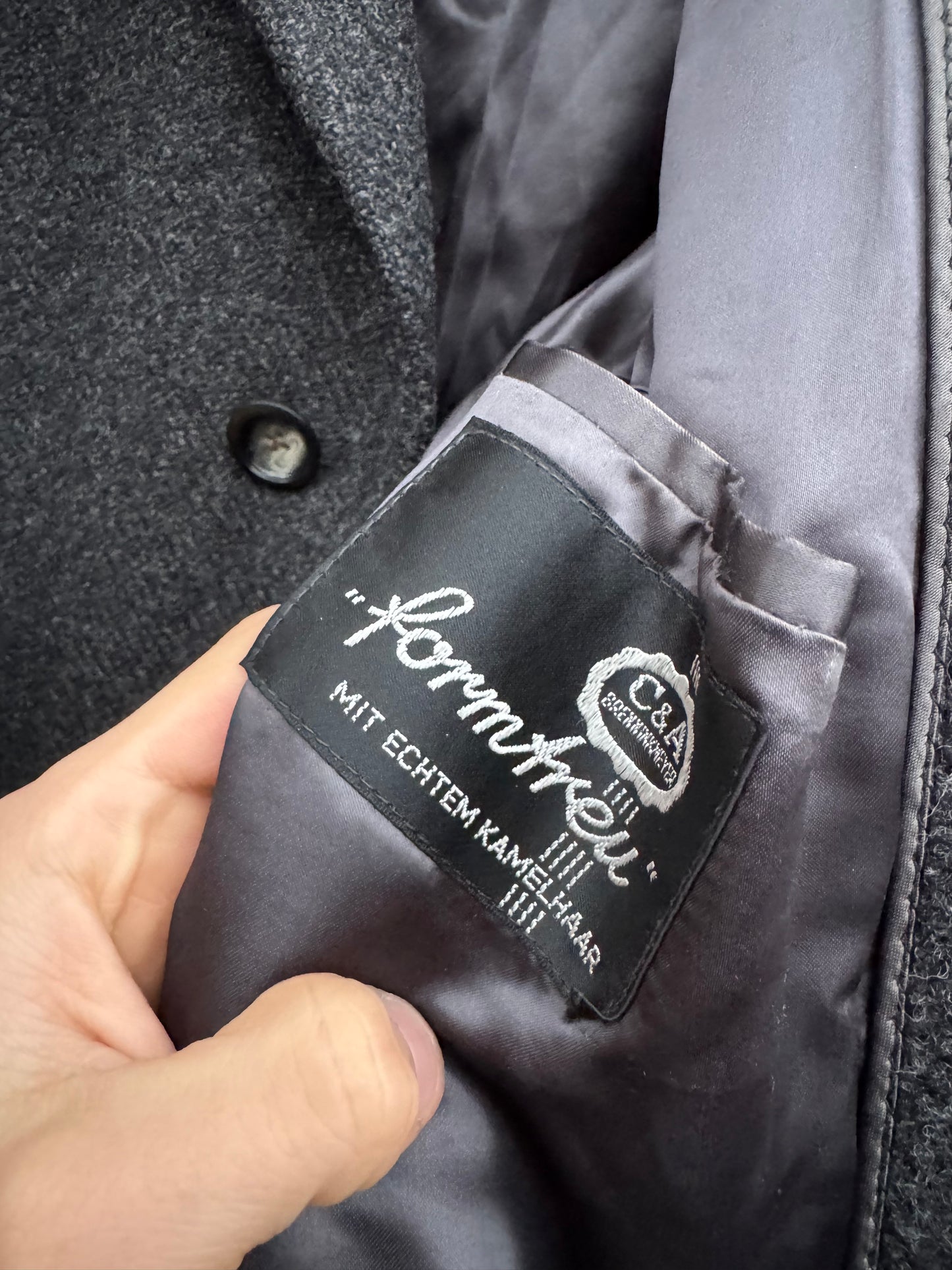 🐑 🐪 Palton Vintage Bărbați Gri Închis din Lână Nouă și Păr de Cămilă – 50 (L)