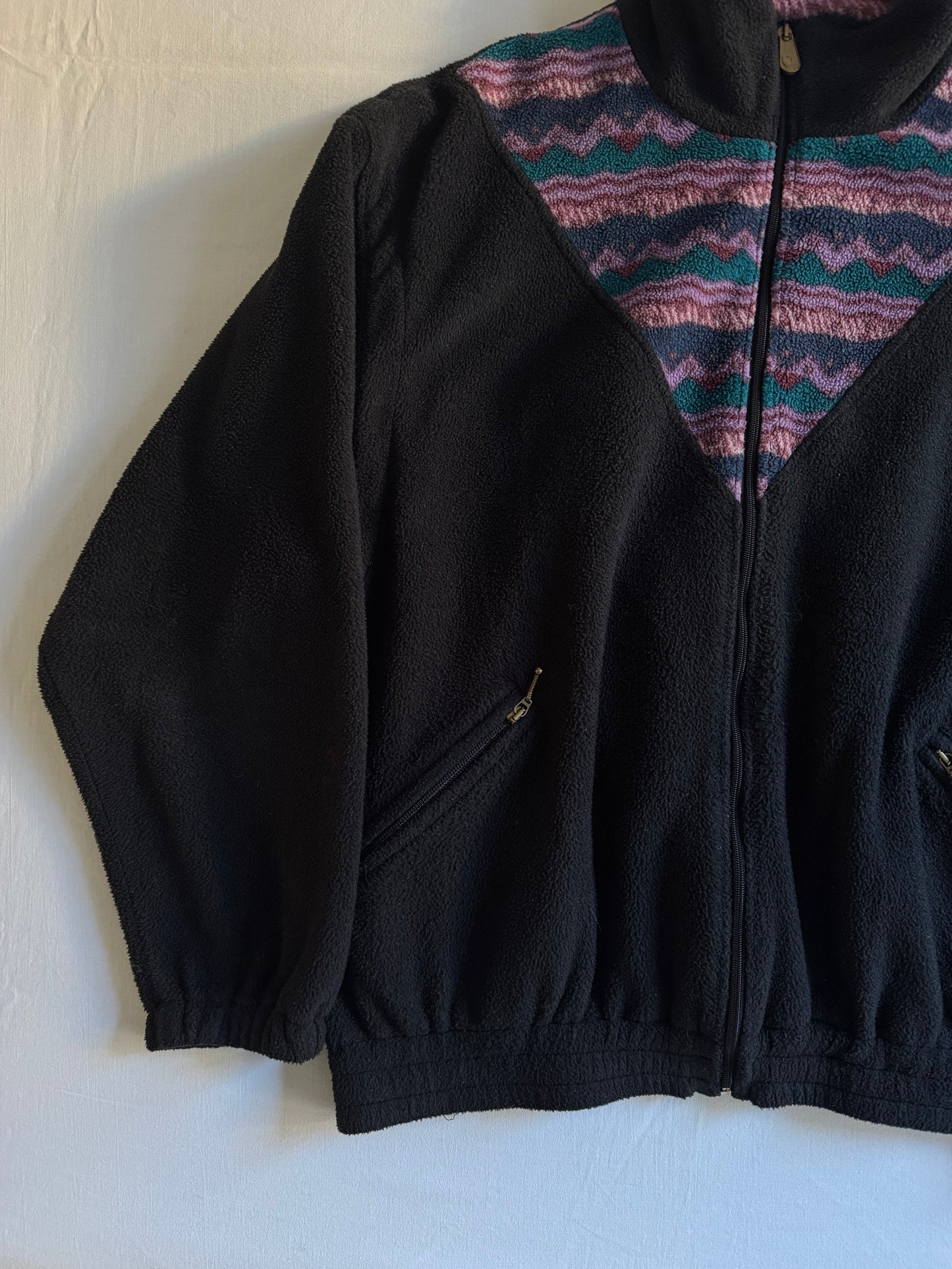 🦊 Fleece vintage Fjällräven cu imprimeu abstract – mărimea XL