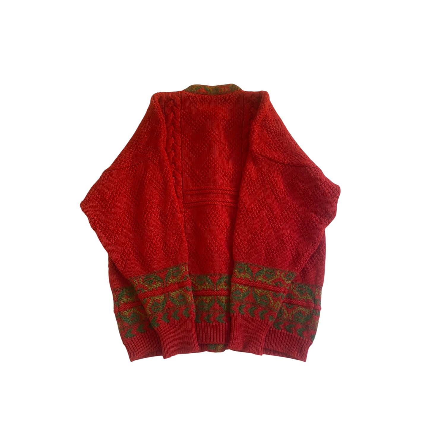 Cardigan Vintage Roșu – Tirolez – Lână 100% – EU 44 – Made in Austria