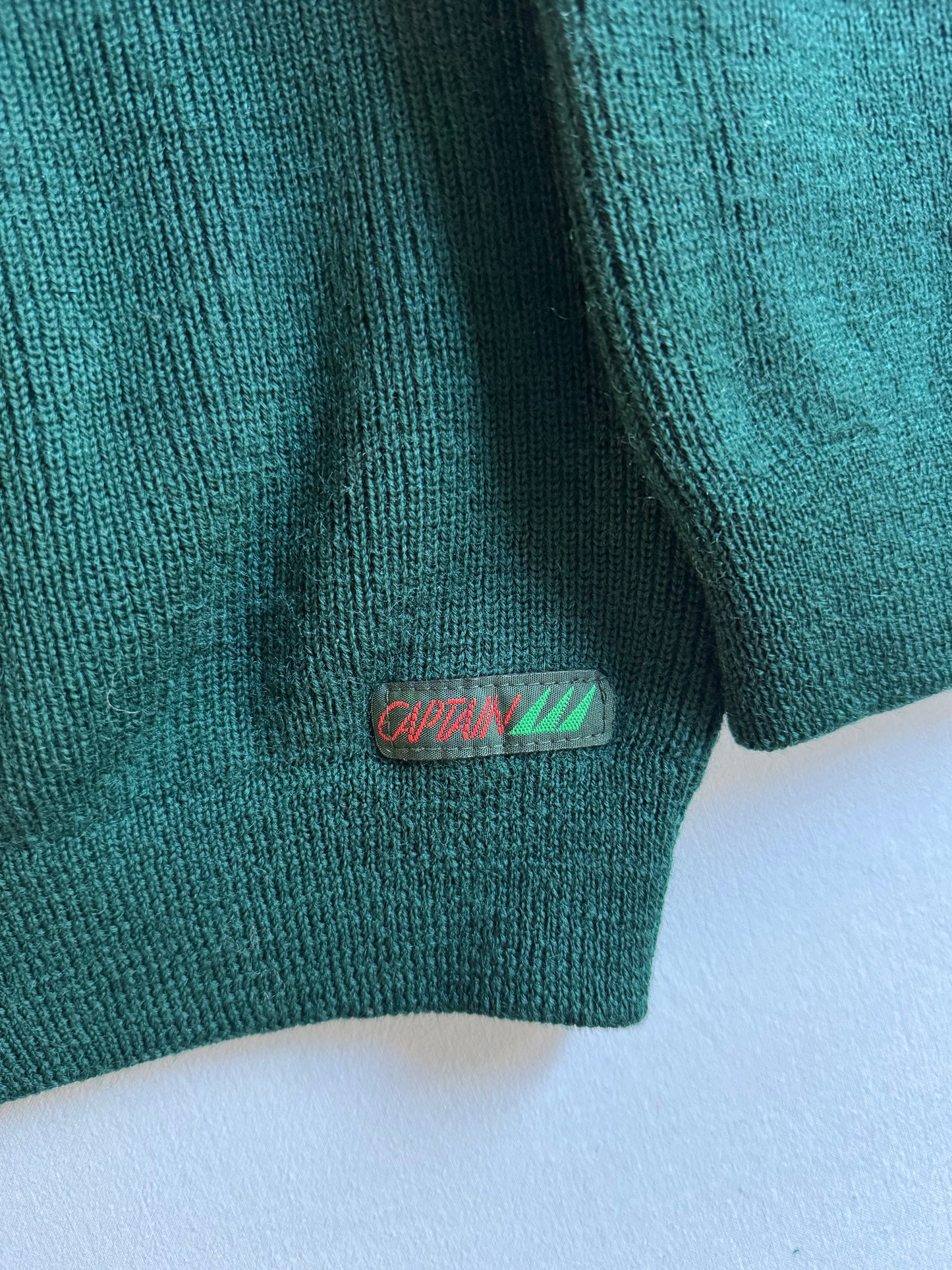 🇫🇷 🧶 Pulover vintage verde închis – mărimea L (Made in France)