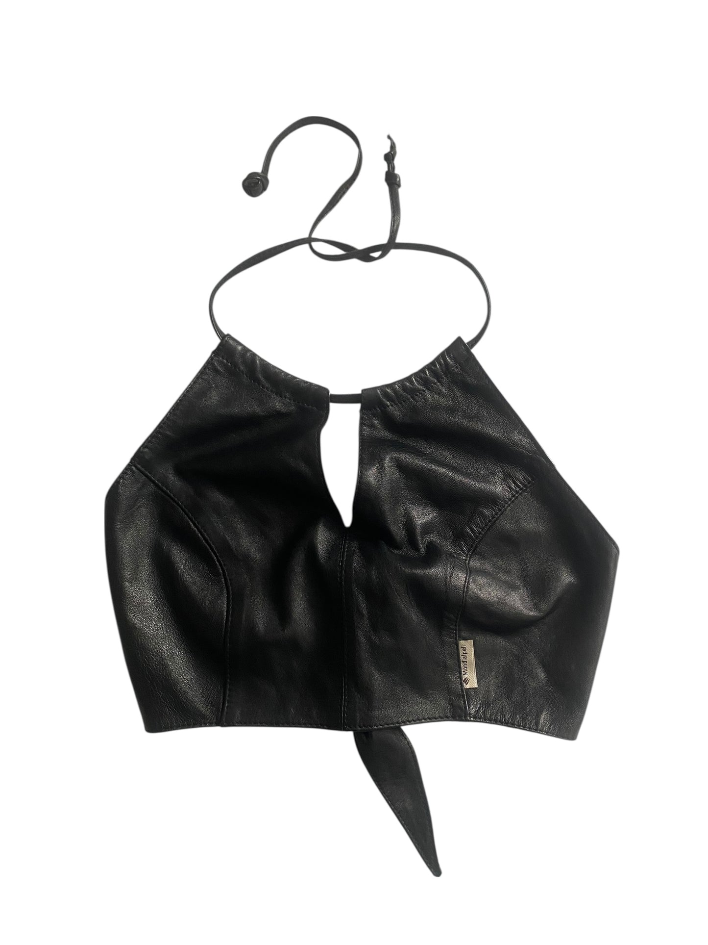 🖤 Top Y2K din Piele Naturală – Wrap Around – Mărime M – Made in Italy