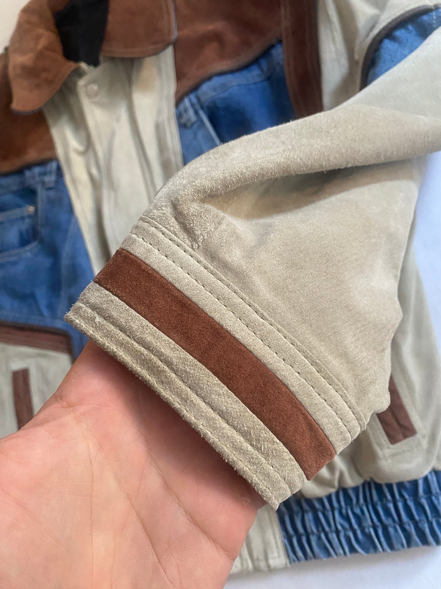 Jachetă Vintage Suede & Denim – Mâneci Detașabile – Mărime 48 (M, Oversized/Boxy Fit)