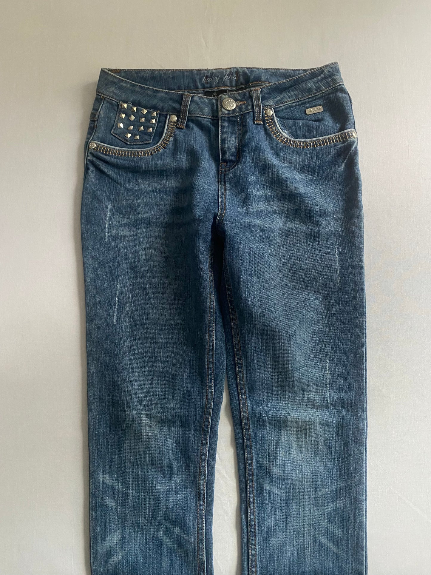 Y2K Baby Phat Jeans – Size 16 Teens (Women's XS) – Denim with Studded Back Pockets