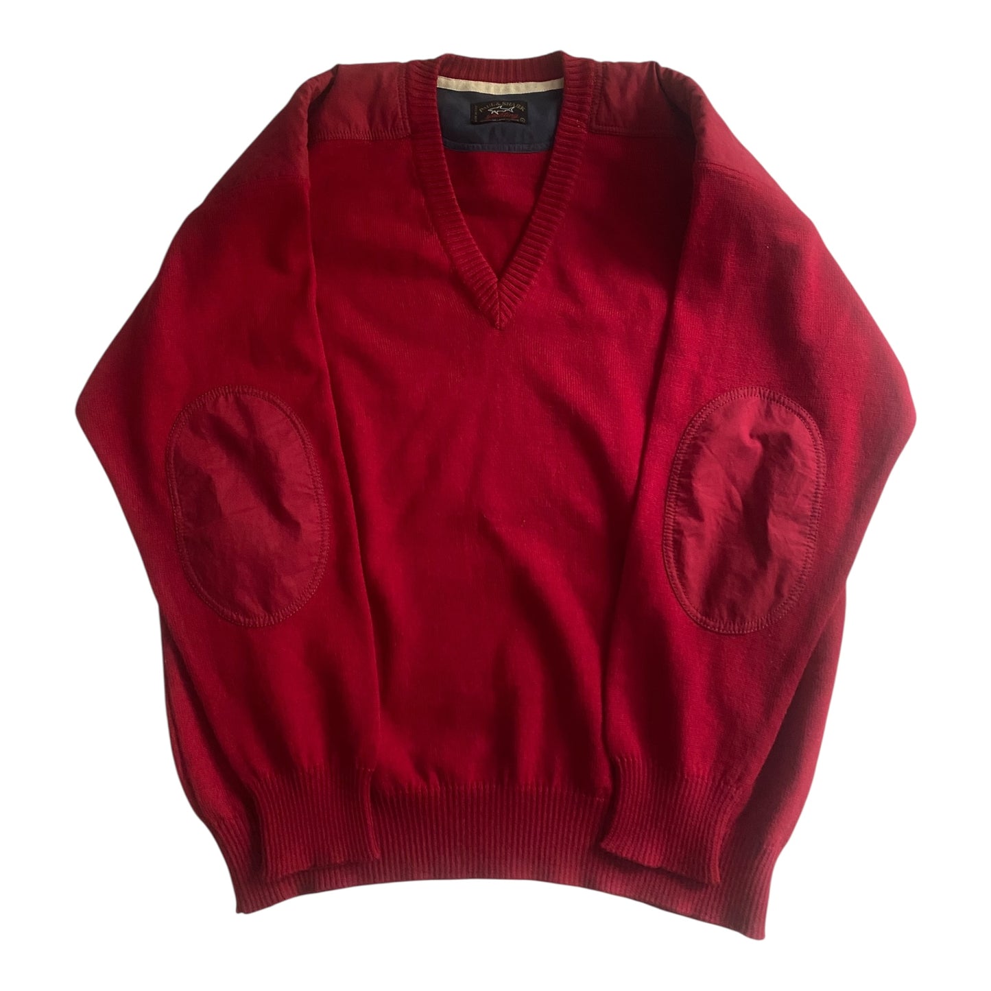 🦈 Pulover Vintage Paul & Shark – V-Neck Roșu – 100% Lână Virgină – Made in Italy – Men’s L