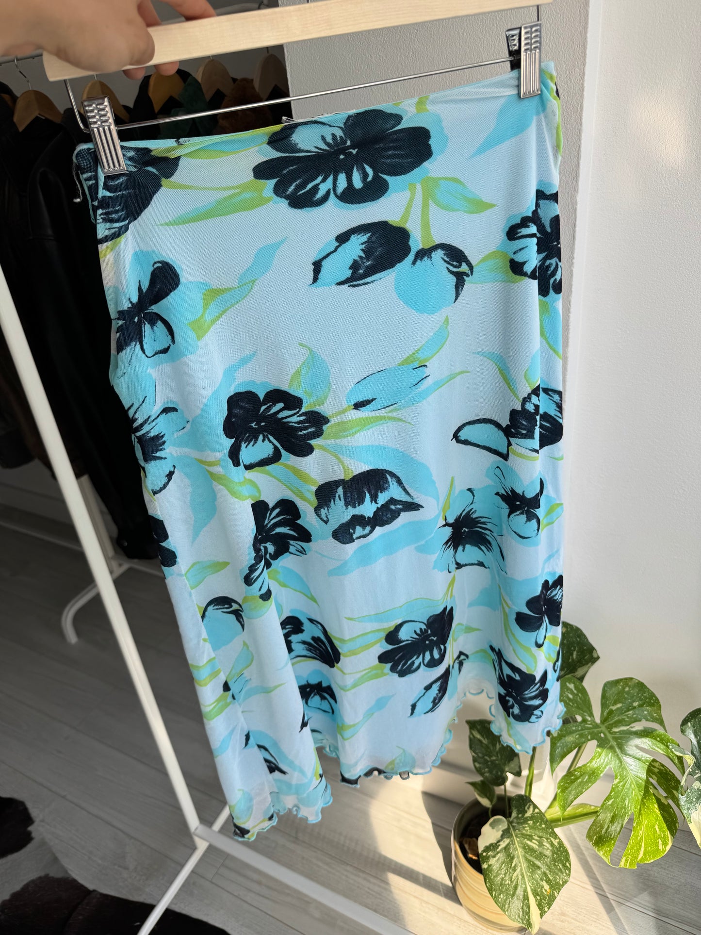 🌸 Fustă Y2K Printed Mesh – EU 38 (M Damă)