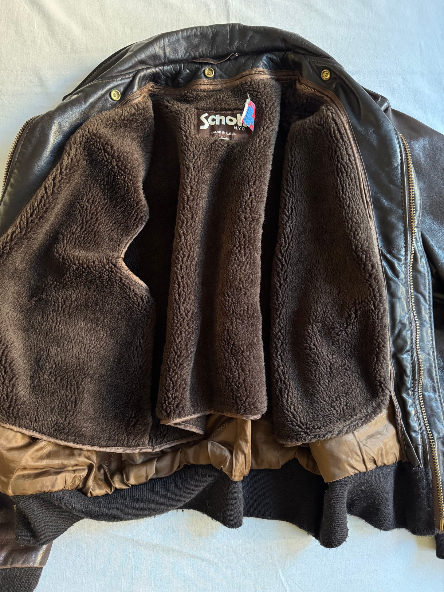 ✈️ Geacă de piele Schott NYC 184SM A-2 maro, bărbați L – piele de vacă autentică, Made in USA 🇺🇸