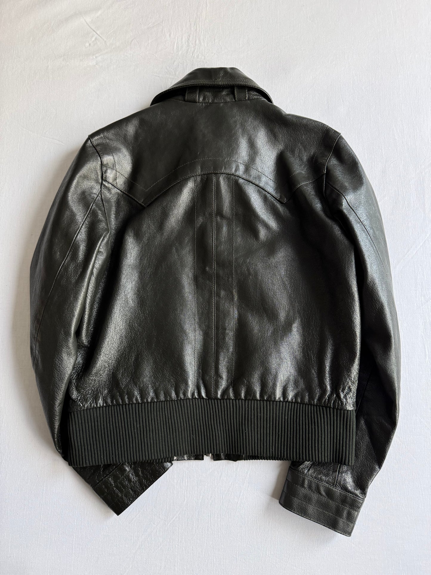 🐢 Geacă Y2K Damă din Piele Verde Închis – M