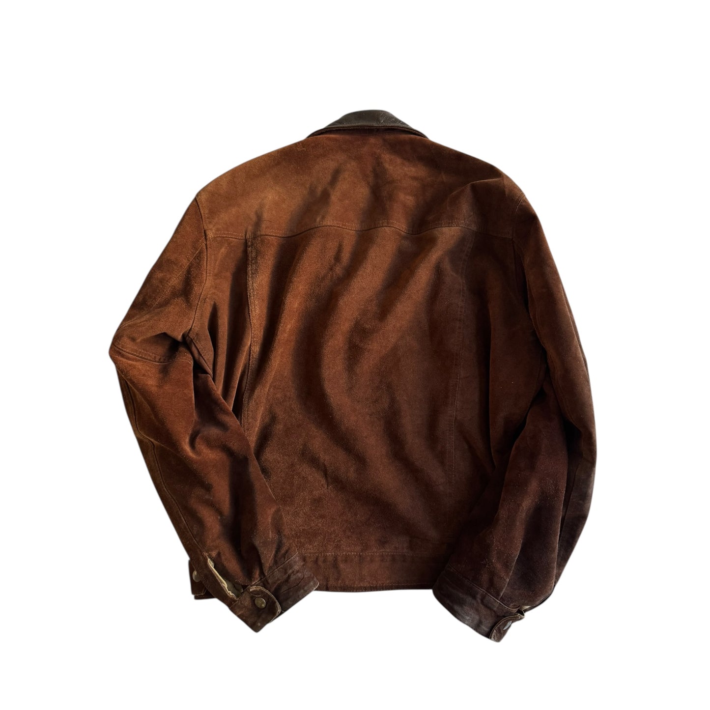 🏍️ Geacă vintage din piele întoarsă tip trucker – bărbați M – guler din piele, fabricată în Franța