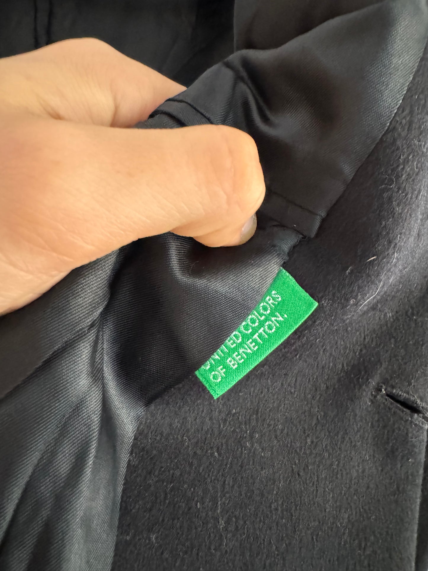 šā⬠𧄠Palton Negru Vintage Benetton din LĆ¢nÄ ā MÄrimea 52 (LāXL)