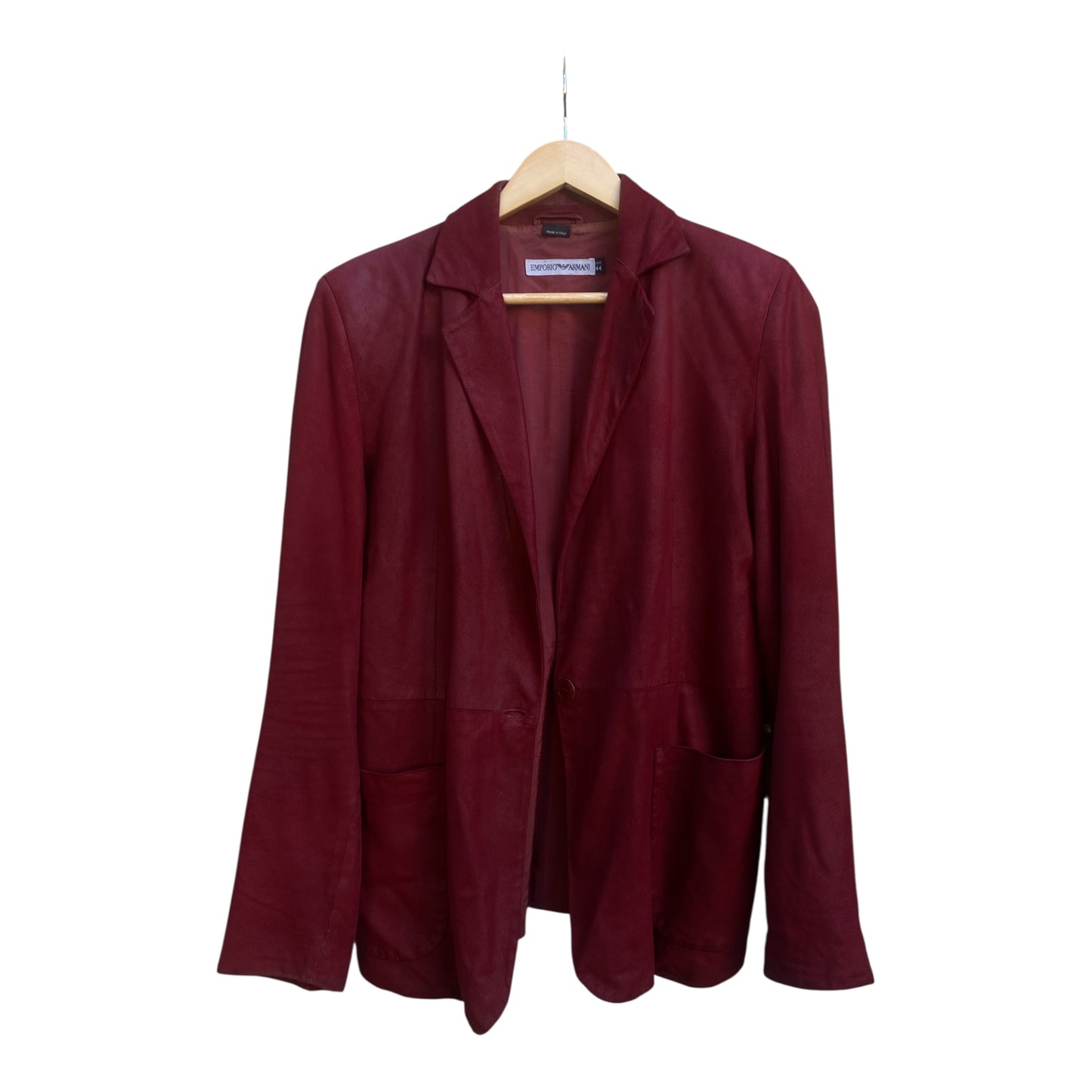 Sacou Vintage Emporio Armani – Piele Burgundy – Anii ’80 – Made in Italy – IT 44