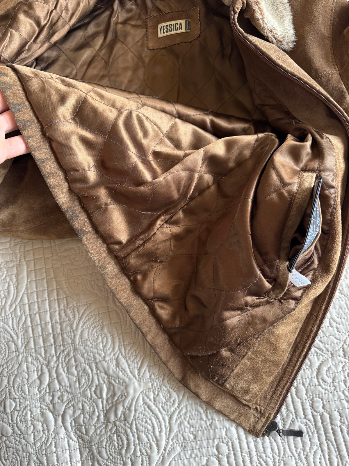 Jachetă Suede Maro Y2K cu Guler și Manșete Sherpa | 100% Pig Split Suede | S/M Damă (EU 38)