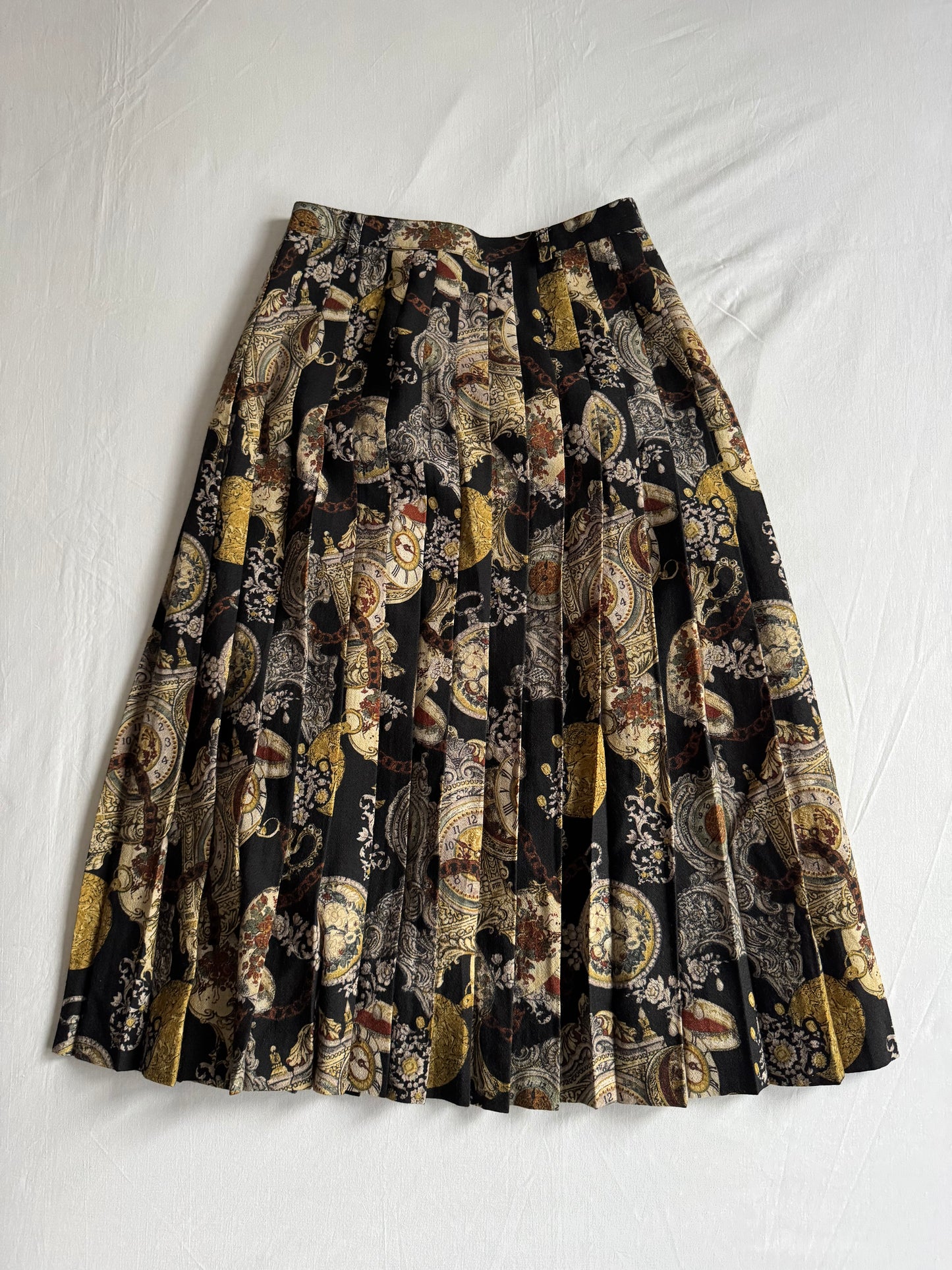 🕰️ Fustă Vintage Plisată din Lână Printată – M (IT 44)