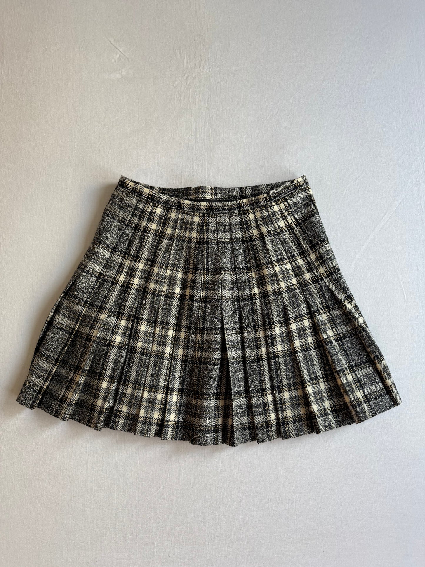 🔘 Fustă Vintage Plisată din Lână cu Model Tartan – aprox. M