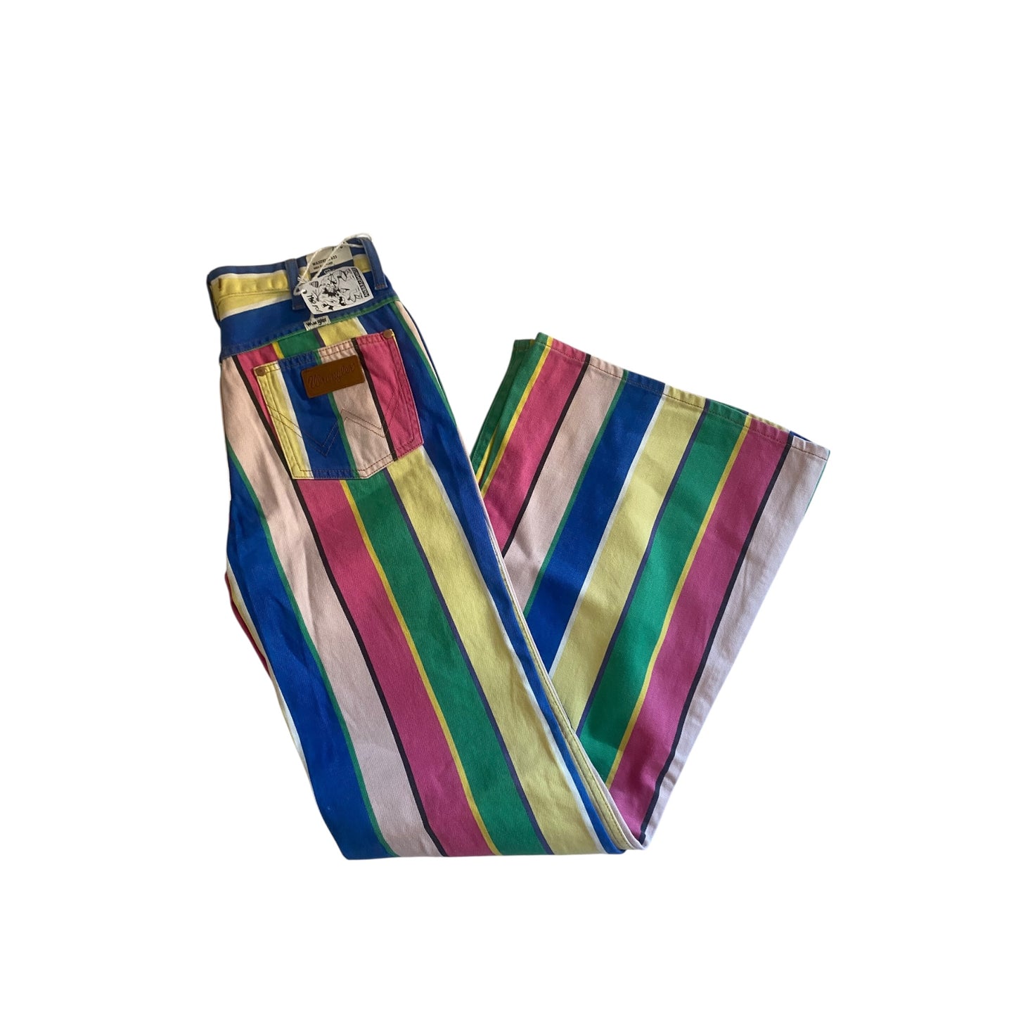 🍭 Jeanși Wrangler – Striped Colourful – High Rise Flared – W27 L34 – NWT