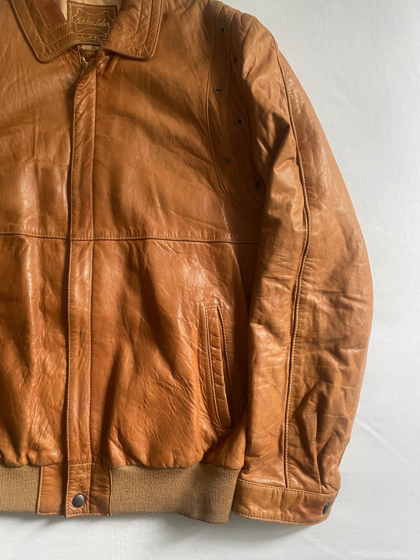 🧥 Jachetă Vintage din Piele de Oaie și Miel – Maro – Mărime L