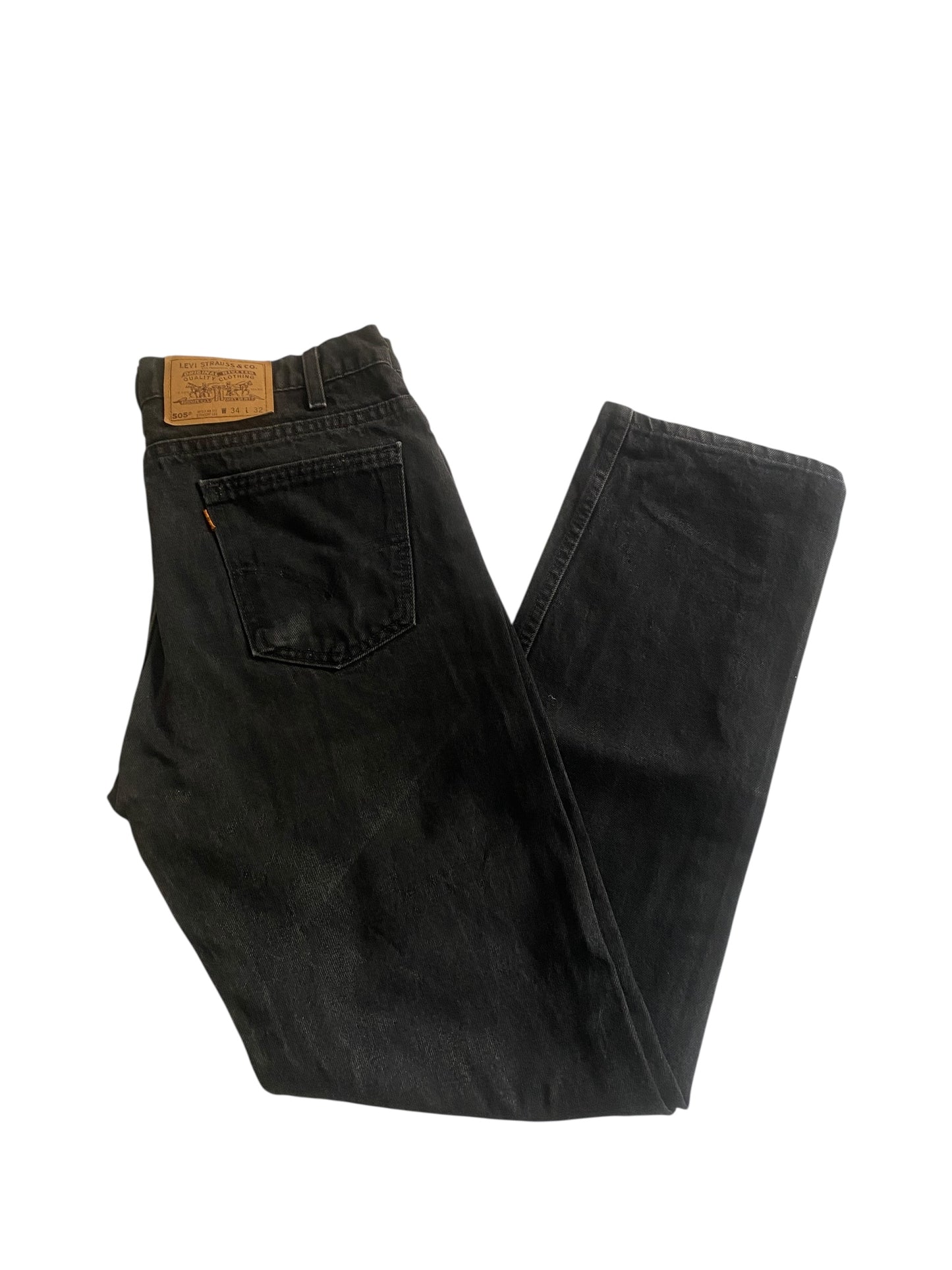 Vintage Levi’s 505 Black Washed Jeans – Orange Tab – Made in USA 1997