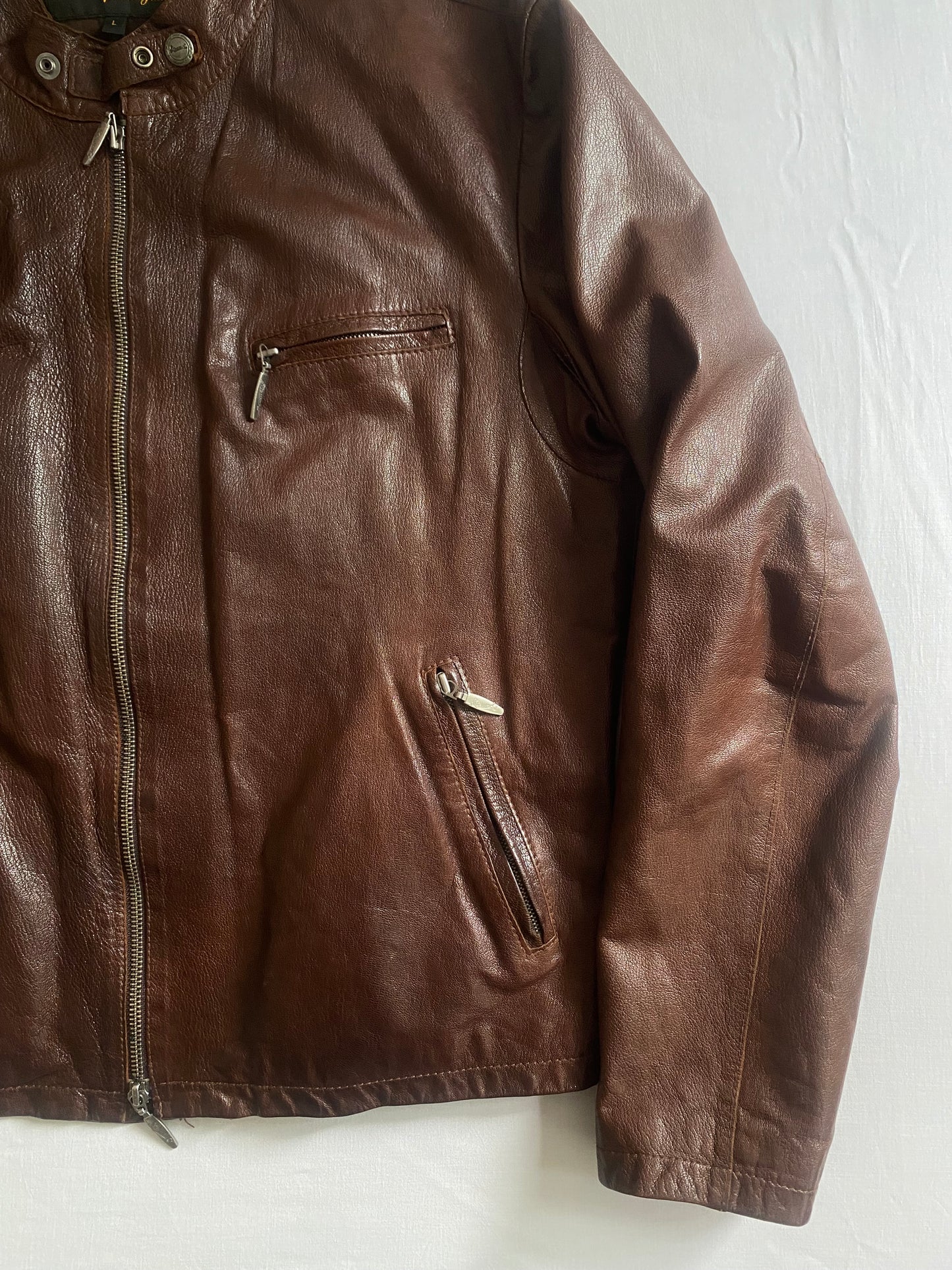 🧥 Vintage Dark Cognac Brown Café Racer Leather Jacket