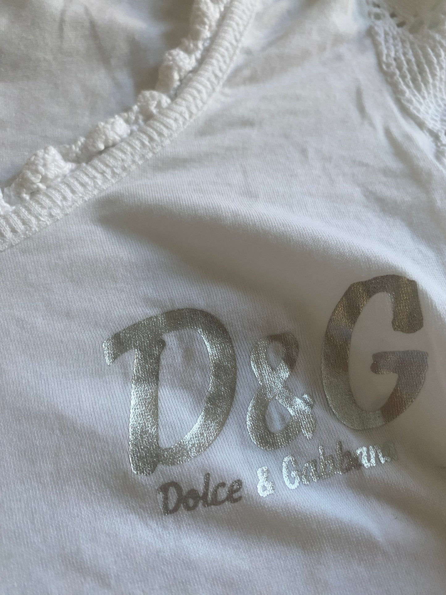 Y2K Dolce & Gabbana White U Neck Crotched Sleeves Top