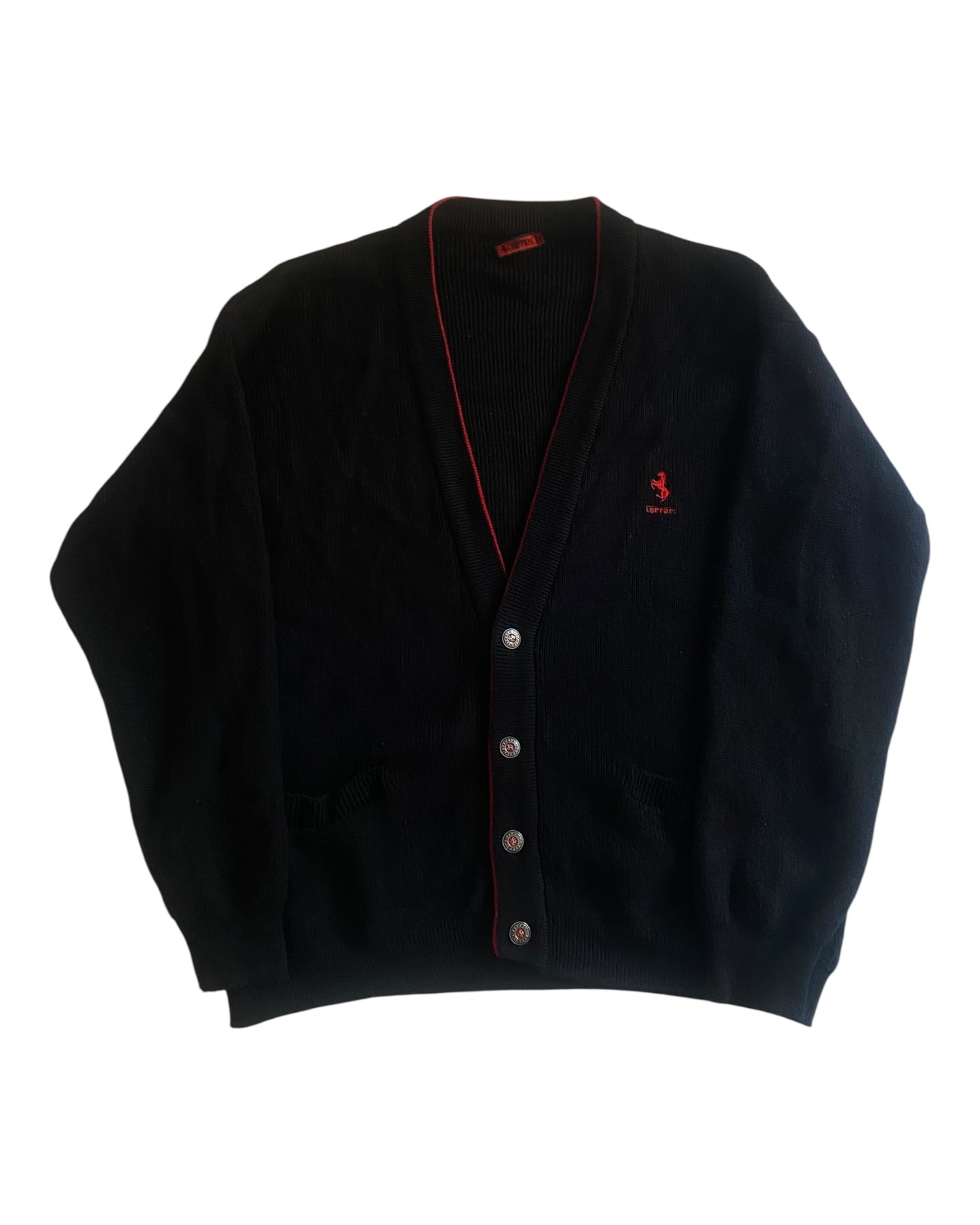Cardigan Vintage Ferrari – Negru – Lână Virgina & Acril – Made in Italy – Mărime L