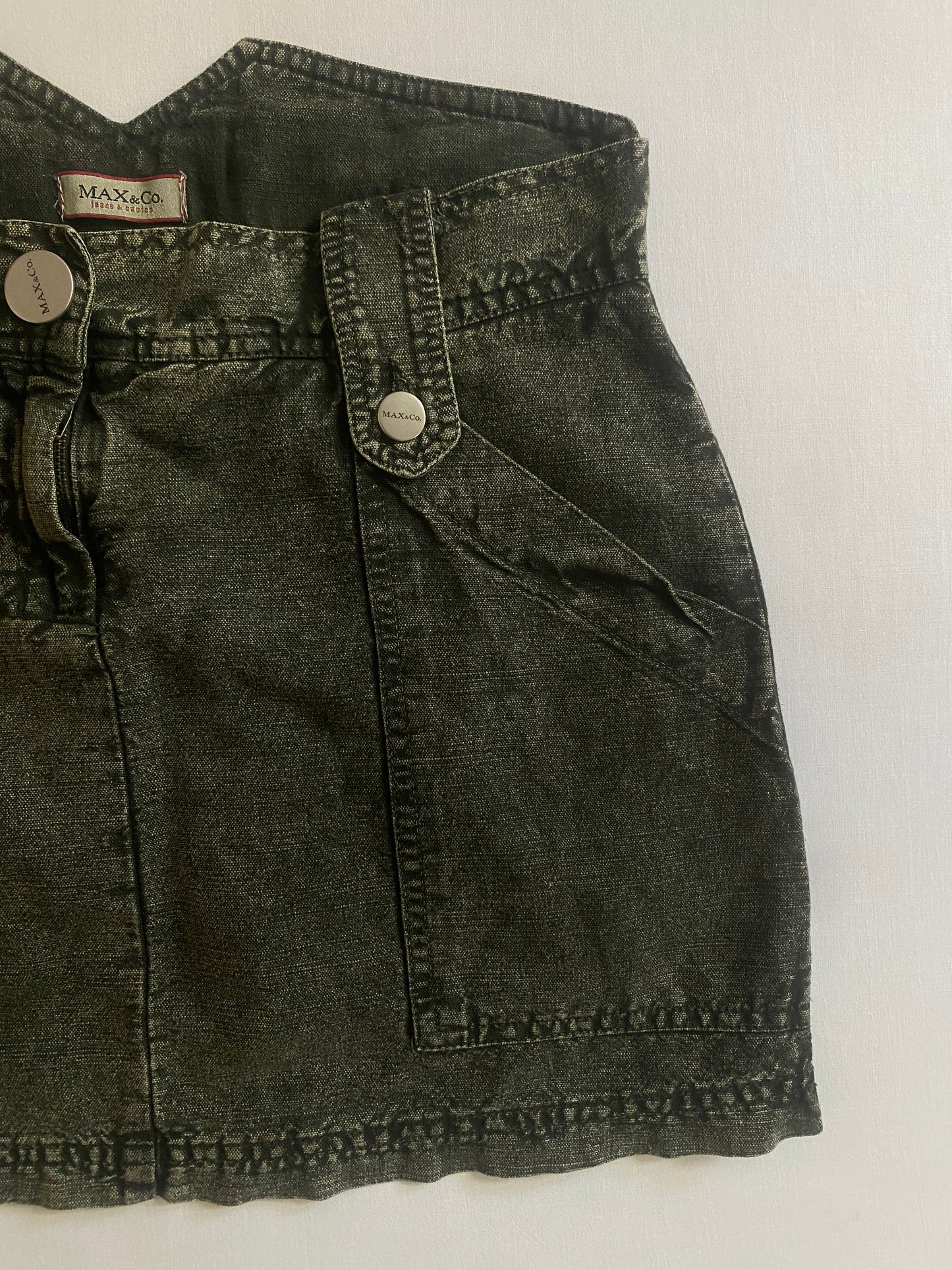 Fustă Y2K Max & Co din Bumbac și In – Verde Închis Washed – Mărime XS 🌿👗