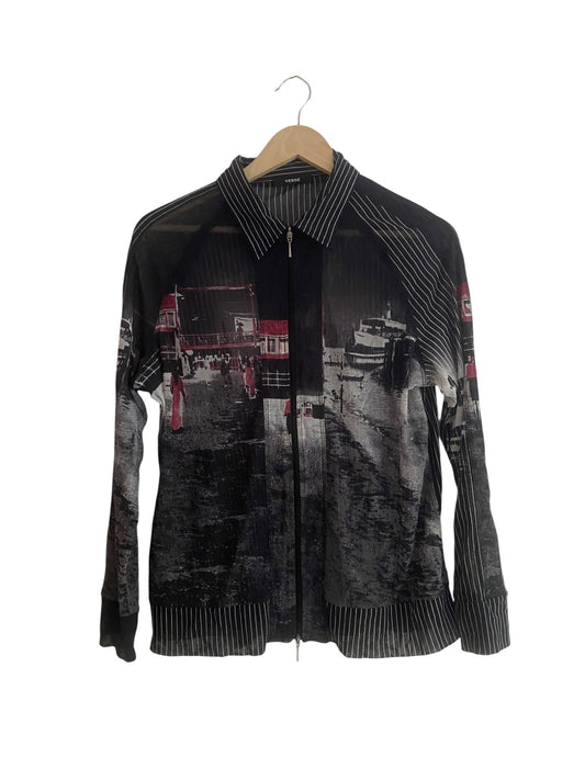 Top Vintage Y2K cu Mâneci Lungi și Fermoar – Mesh Print – IT 44 (Femei L