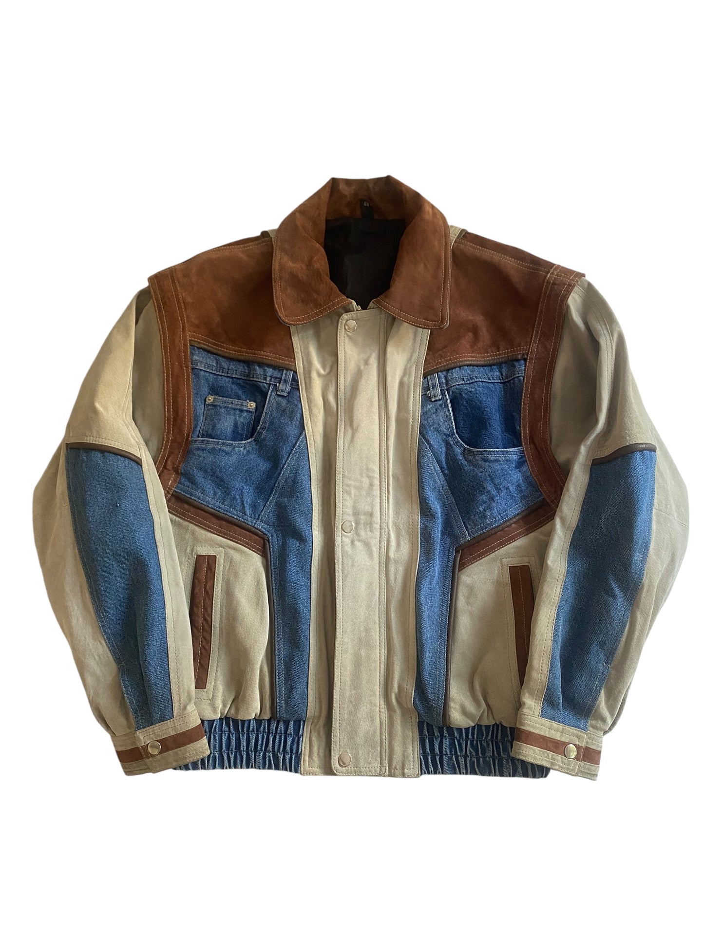 Jachetă Vintage Suede & Denim – Mâneci Detașabile – Mărime 48 (M, Oversized/Boxy Fit)